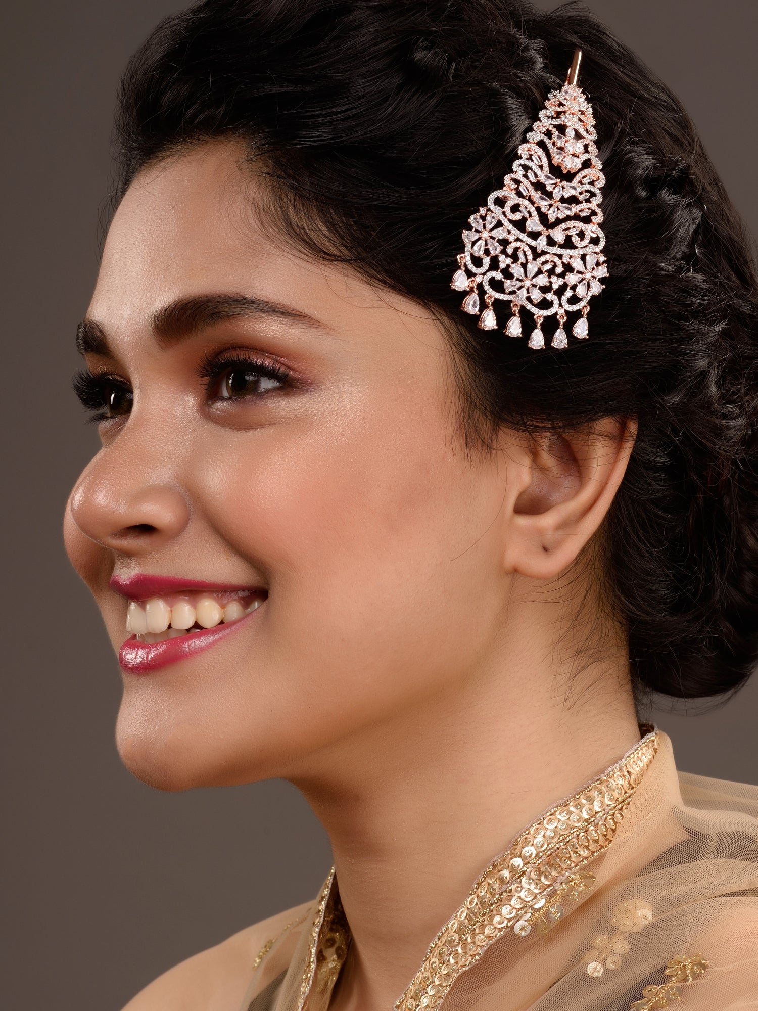 Rose Gold Plated AD studed Floral design Passa