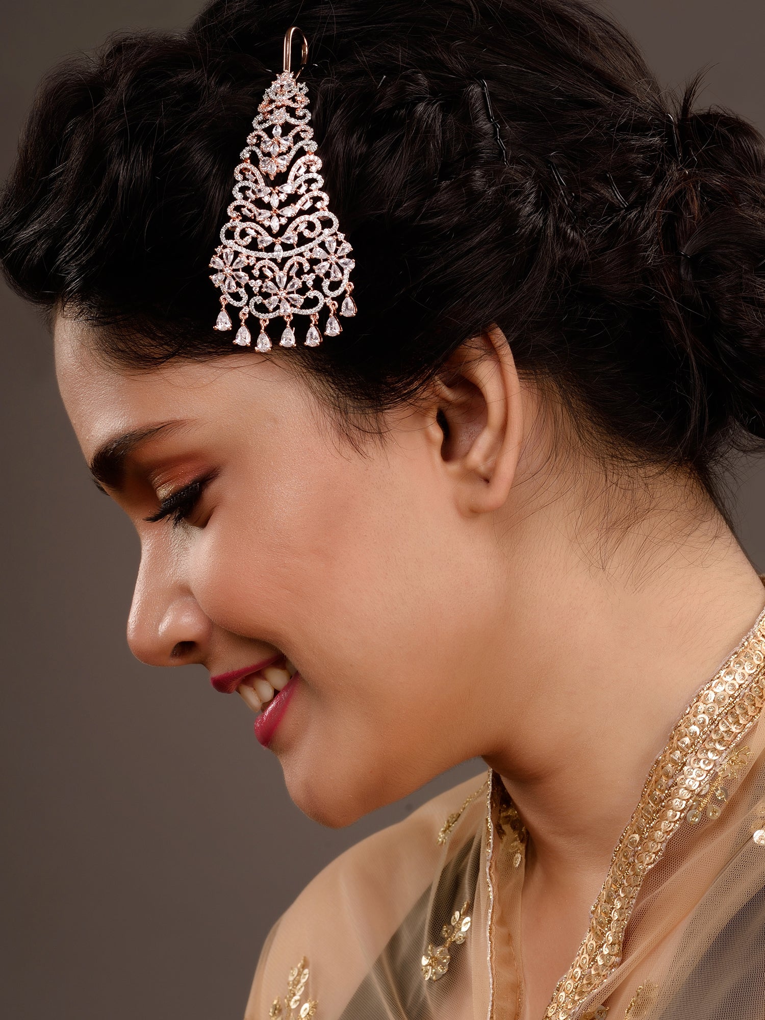 Rose Gold Plated AD studed Floral design Passa