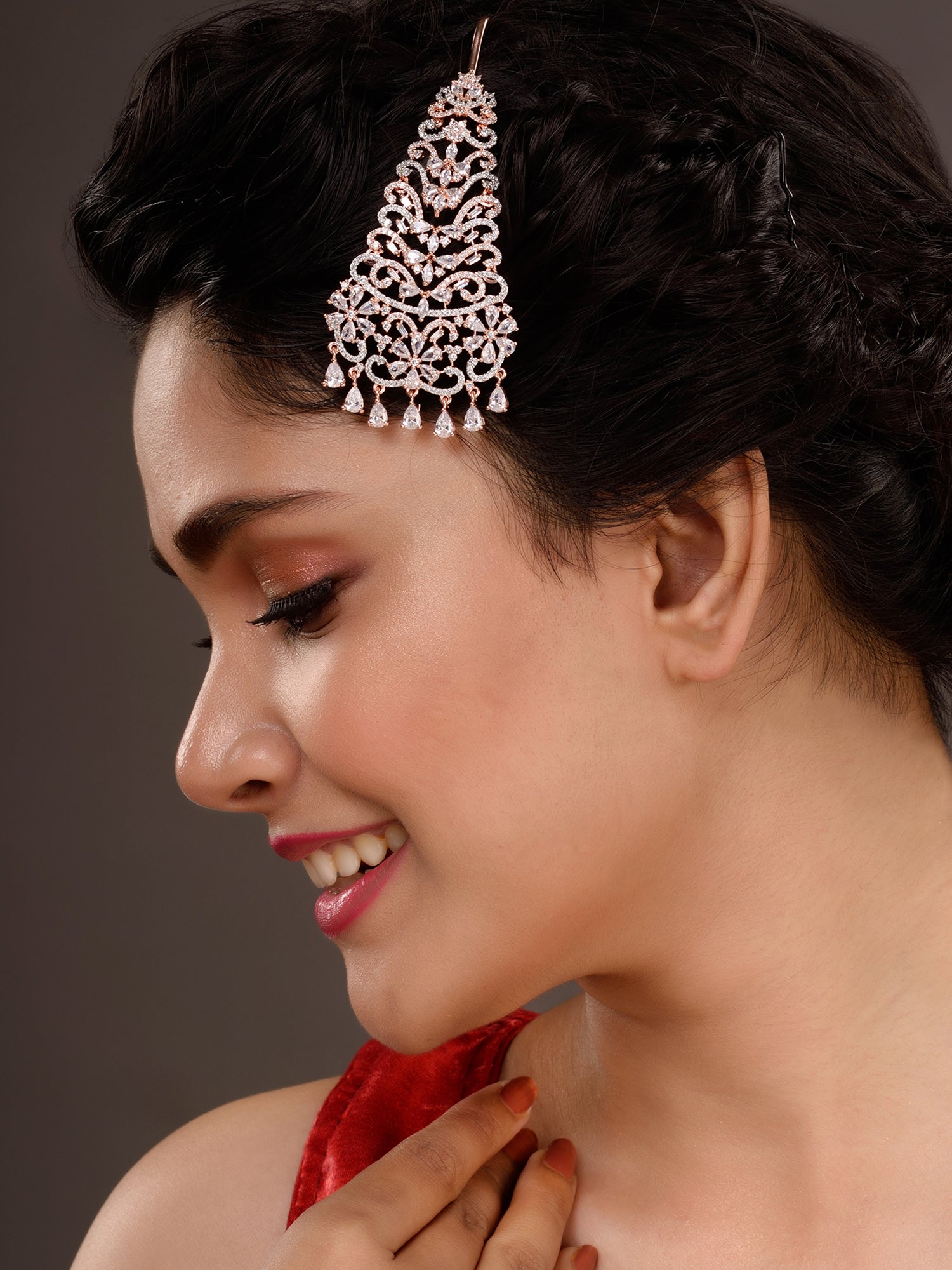 Rose Gold Plated AD studed Floral design Passa