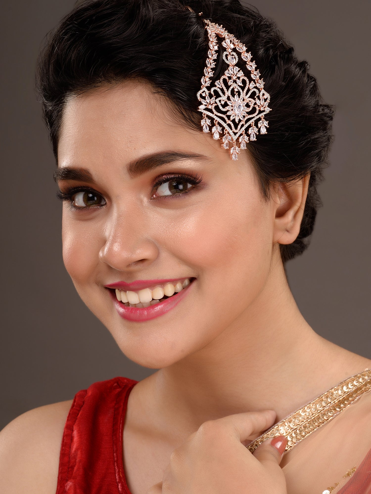 Rose Gold Plated AD studed Jhumar design Passa