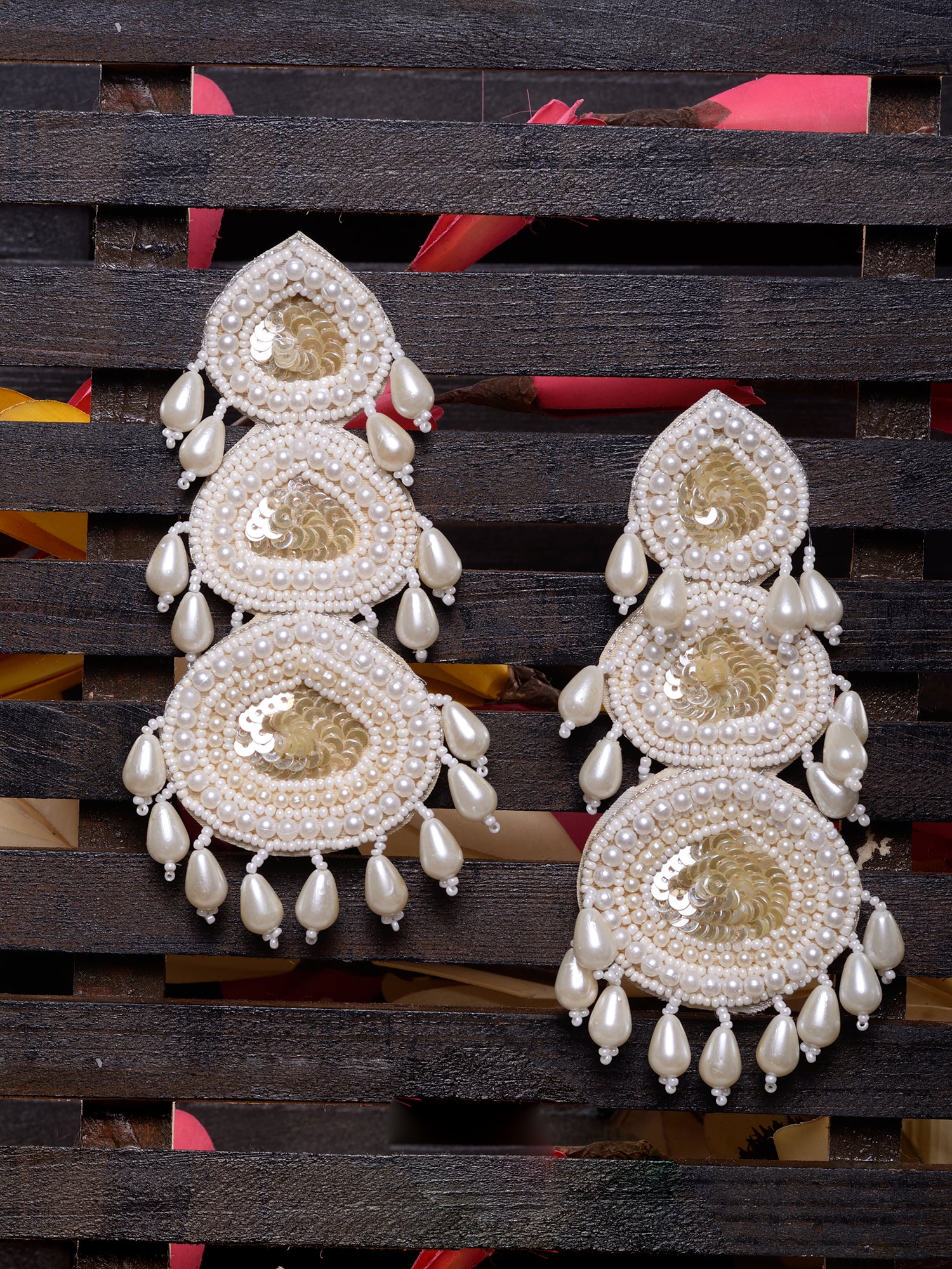 White Contemporary Dropdown Earrings