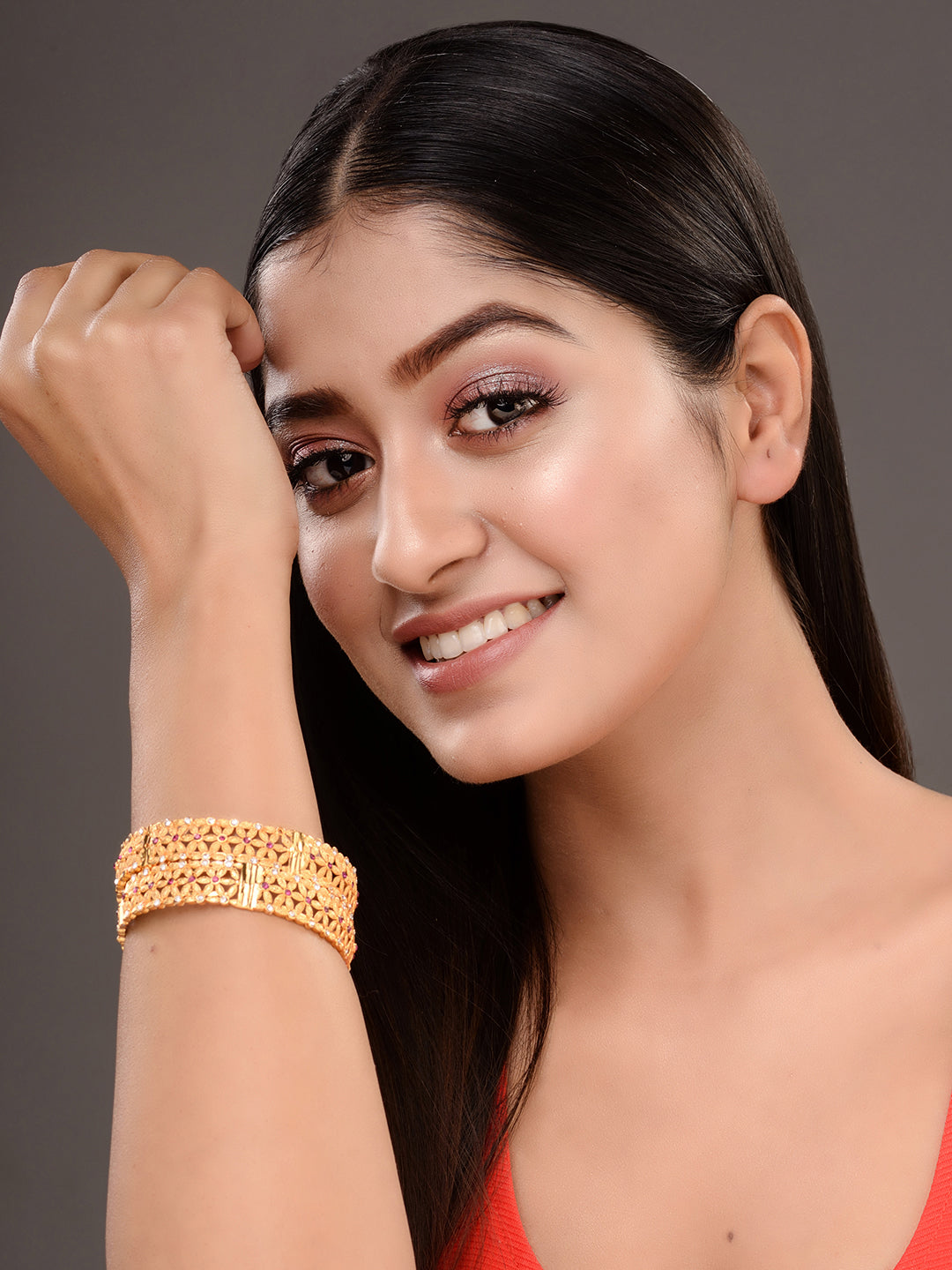 Gold Plated Set of 2 Tiny AD Studded Matching Bangles