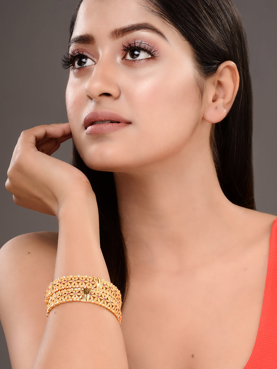 Gold Plated Set of 2 Tiny AD Studded Matching Bangles