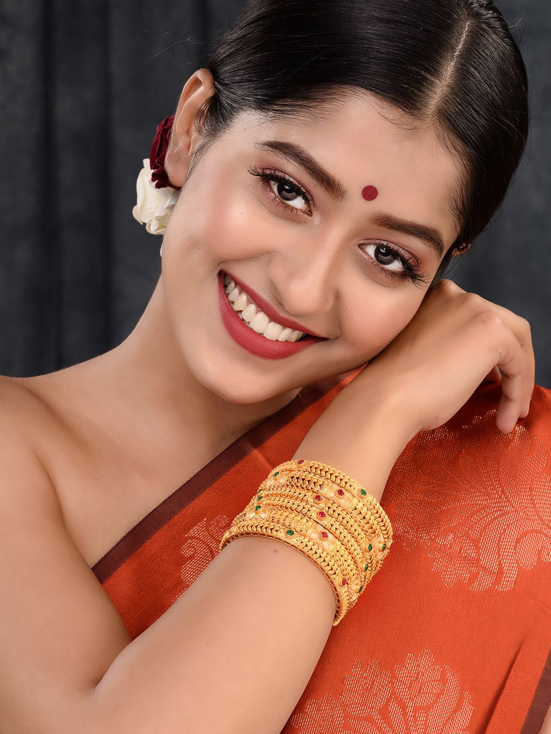 Set Of 6 24 CT Gold Plated Red Stone Studded Handcrafted Bangles For Regular Use