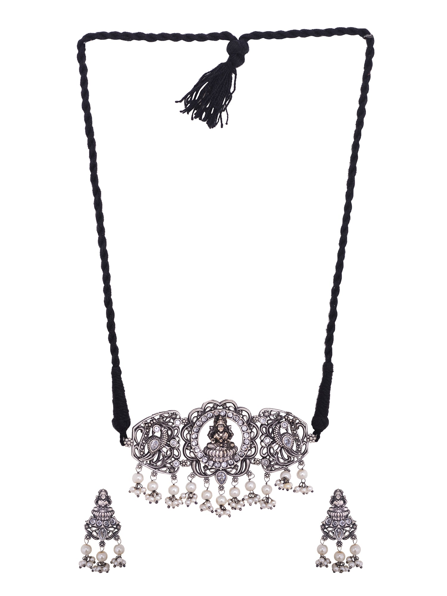 Oxidised Silver Toned lakshmi Motif Antique Temple Jewellery set