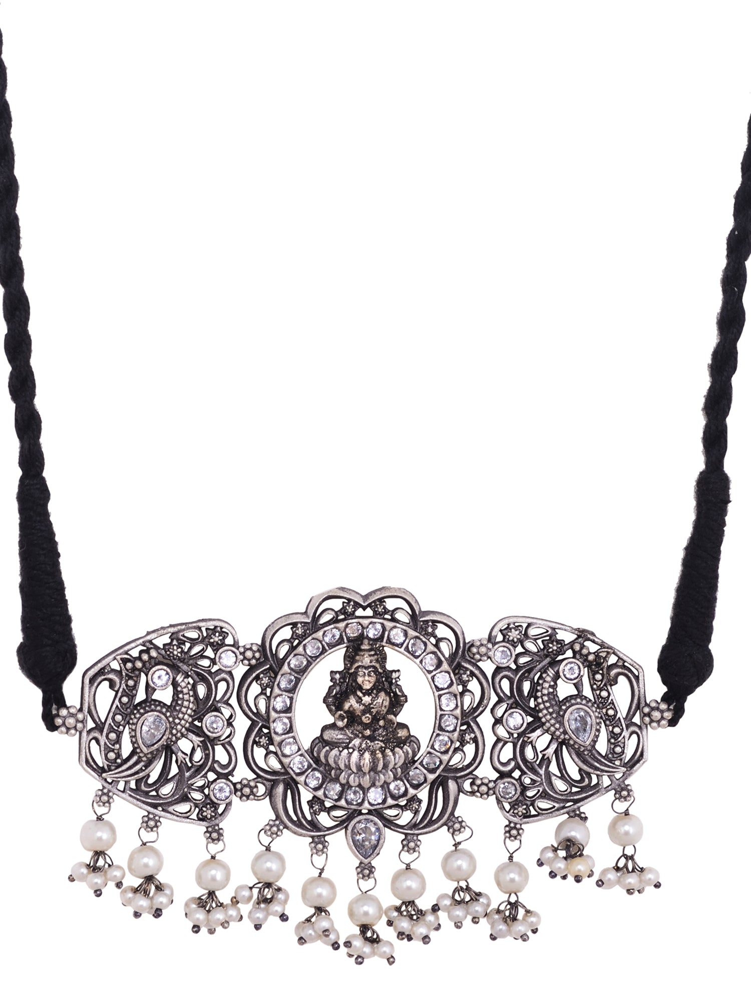 Oxidised Silver Toned lakshmi Motif Antique Temple Jewellery set