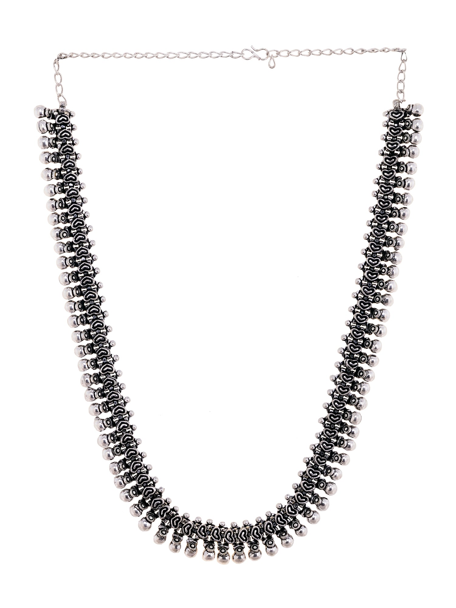 Oxidised Silver Toned Textured Necklace