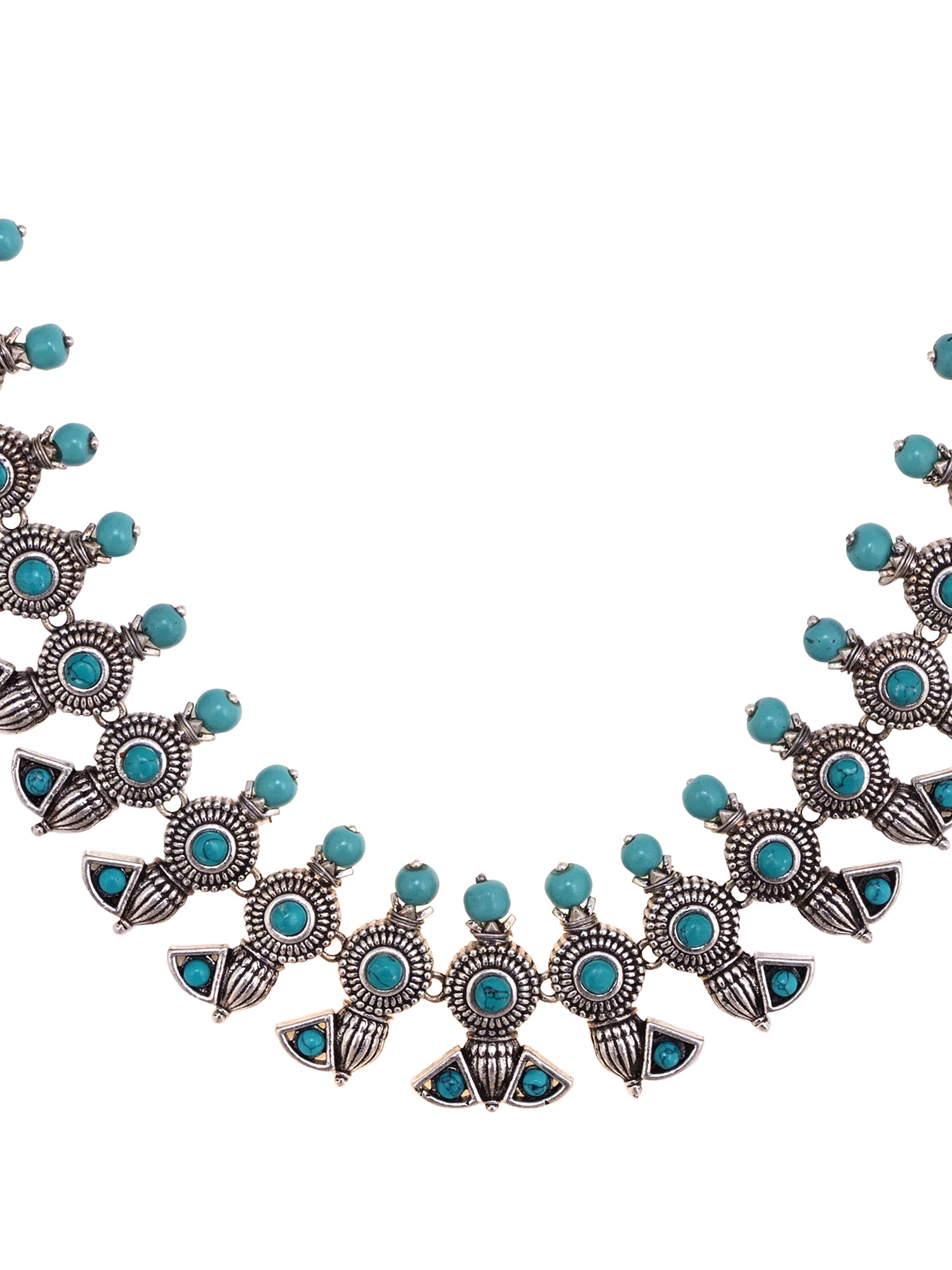 Oxidised Silver Toned Aqua Turquoise Choker Jewellery set