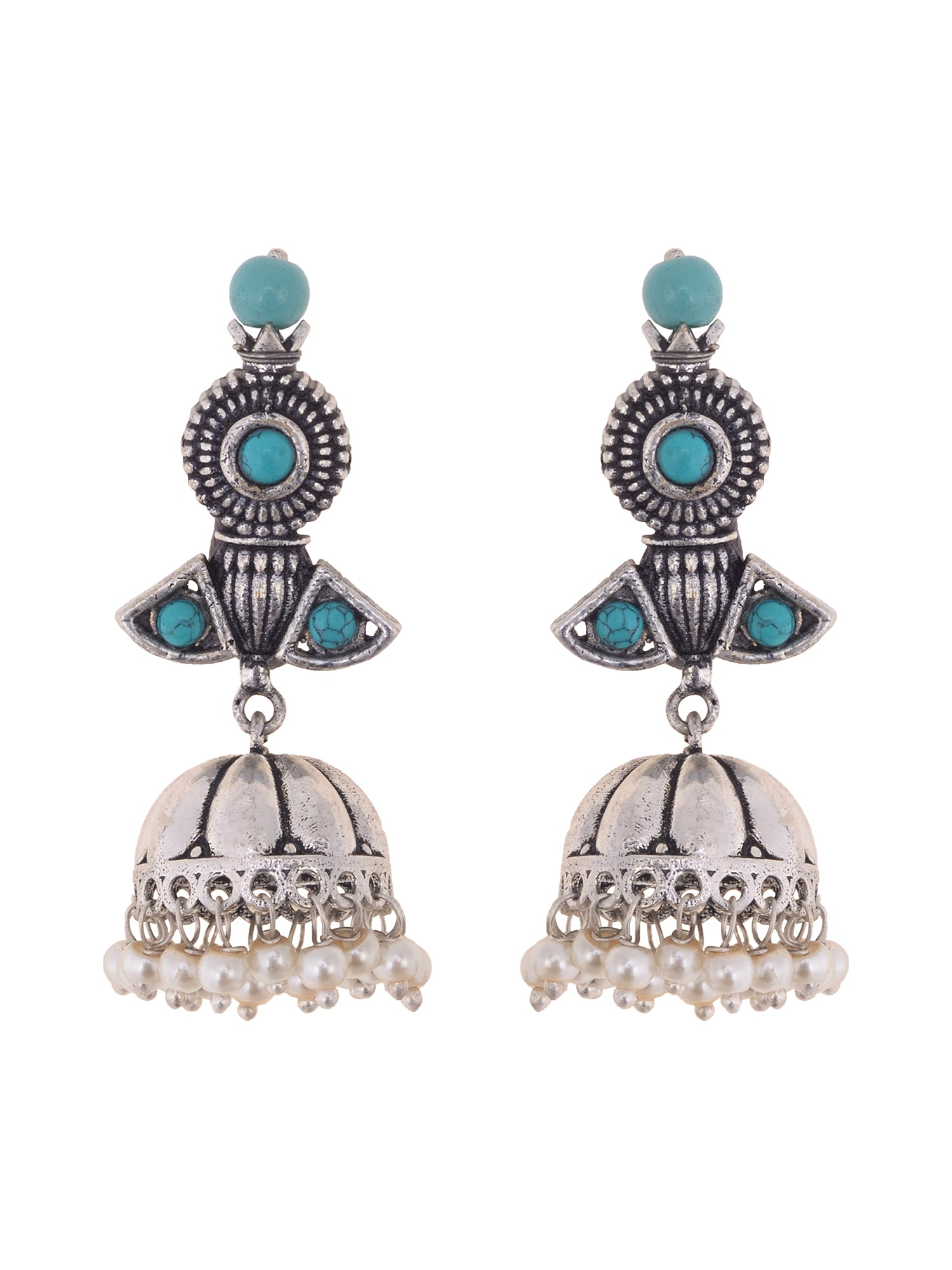 Oxidised Silver Toned Aqua Turquoise Choker Jewellery set