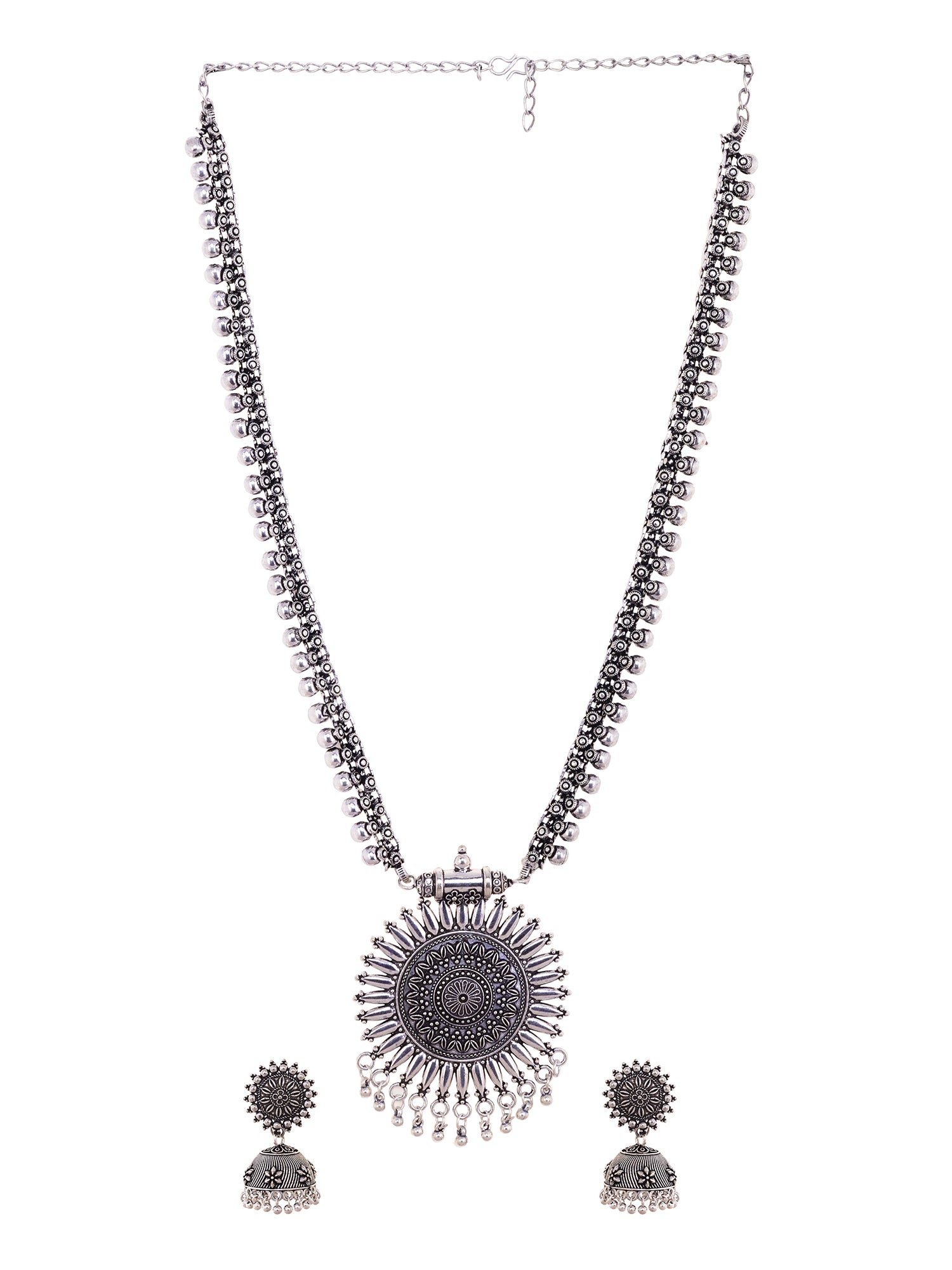 Oxidised Silver Plated Solar Design Necklace Jhumki Jewellery Set