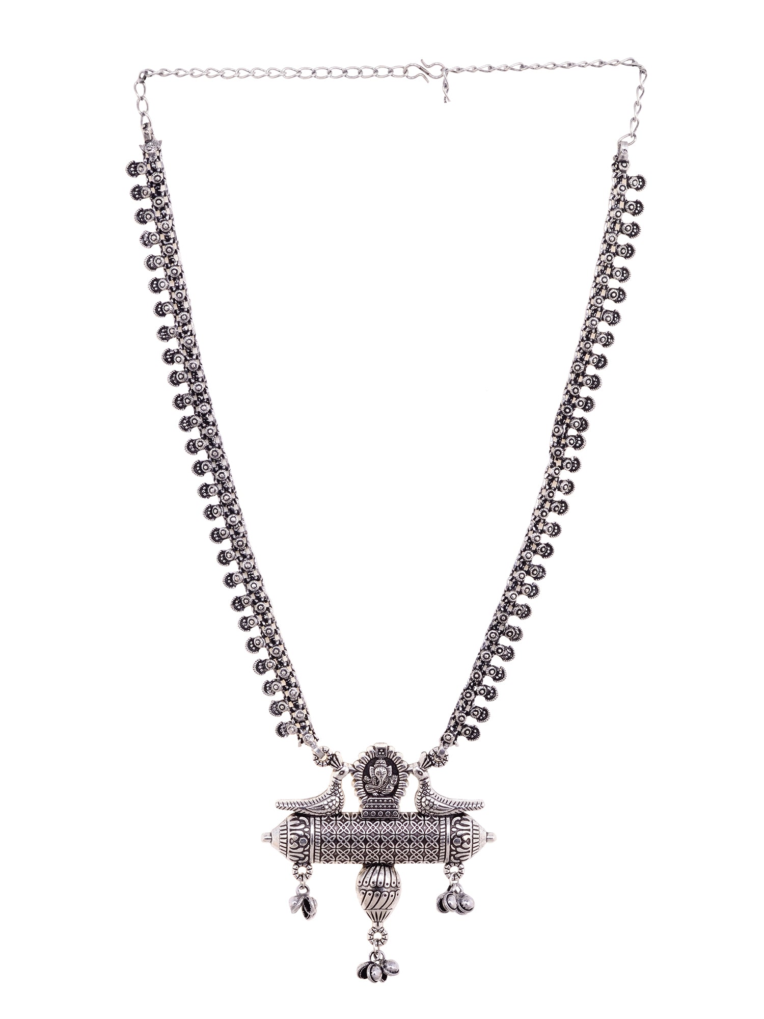 Oxidised Siver Toned Peacock Design Tribal Necklace