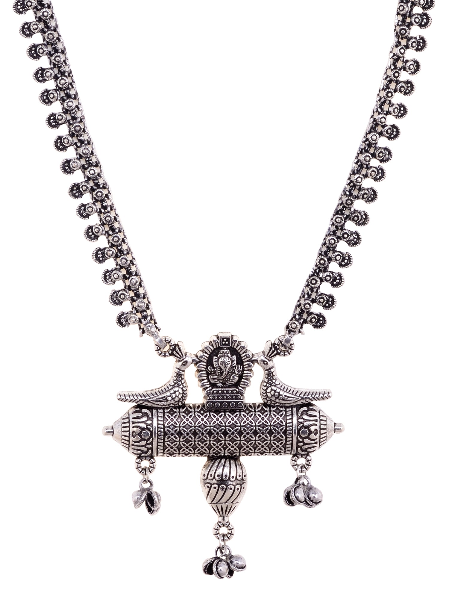Oxidised Siver Toned Peacock Design Tribal Necklace