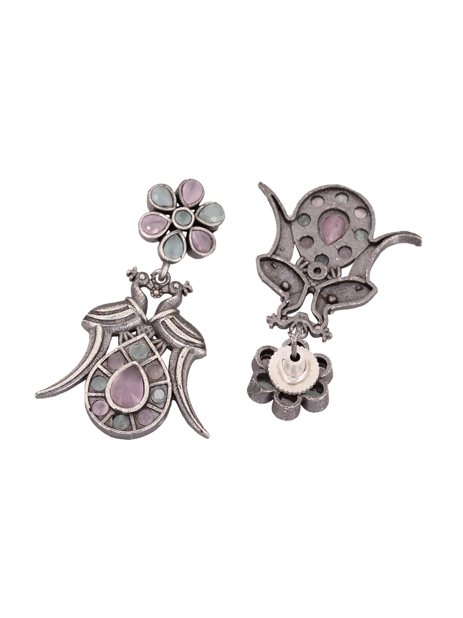 Oxidised Silver Toned Mint Pink Tribal Jewellery Set