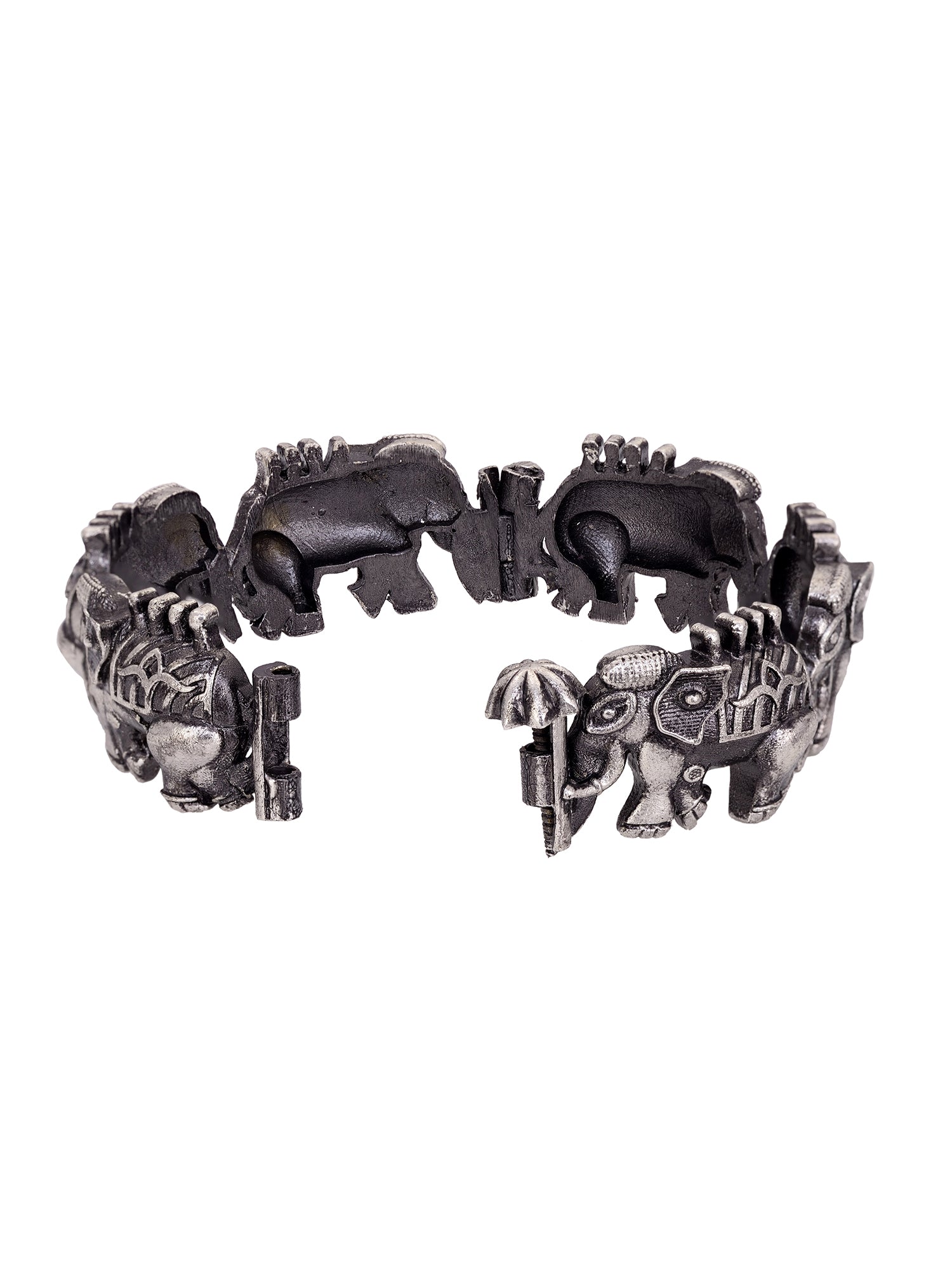 Oxidised Silver Toned Elephant Design Tribal kada Bracelet