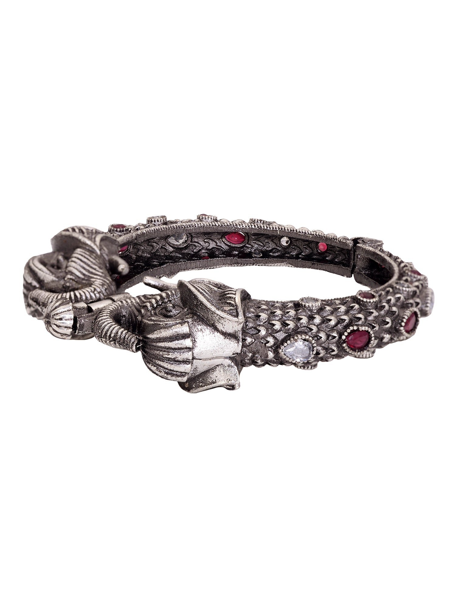 Oxidised Silver Toned Antique Elephant Motif kada Bracelet