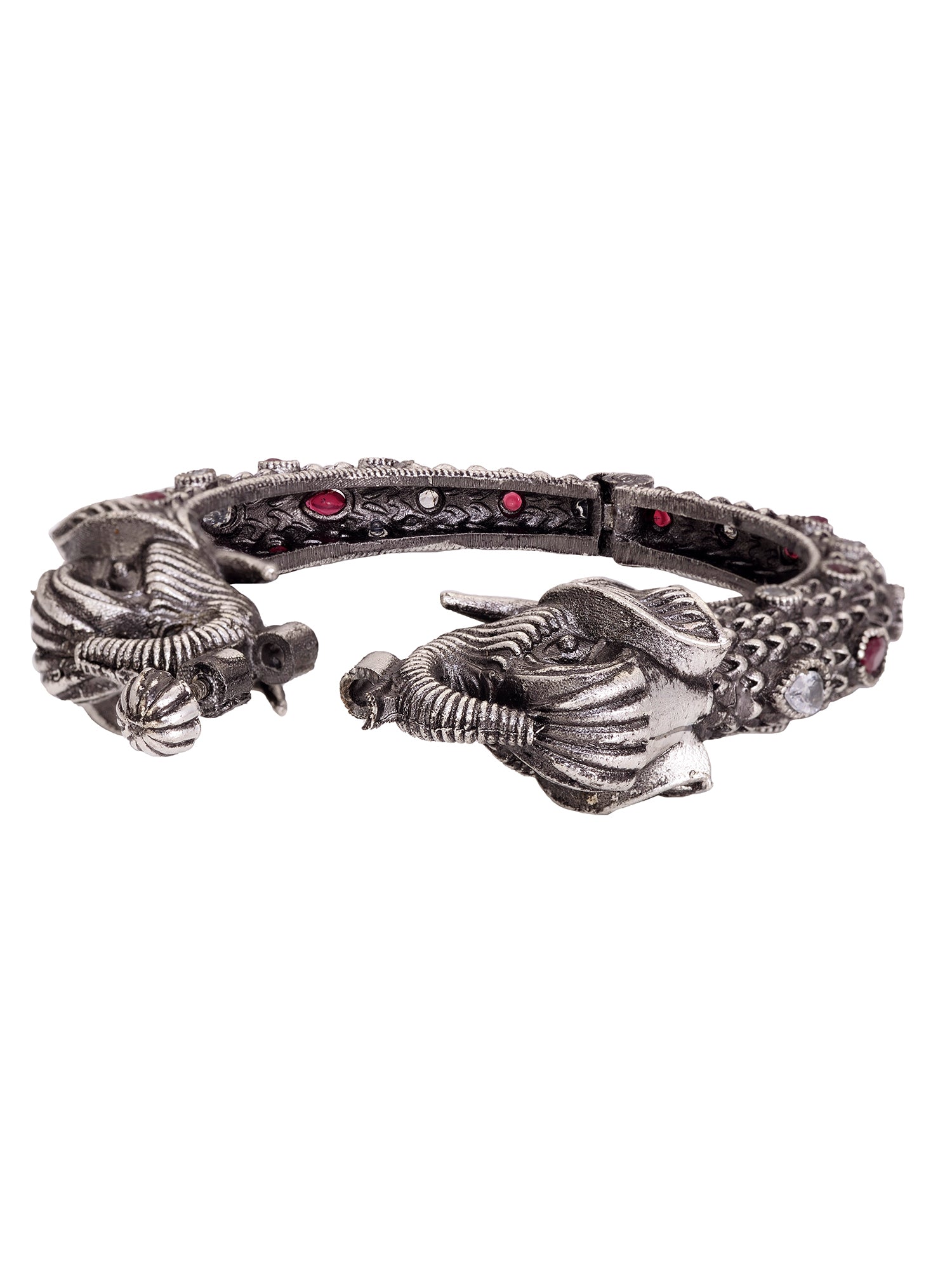 Oxidised Silver Toned Antique Elephant Motif kada Bracelet