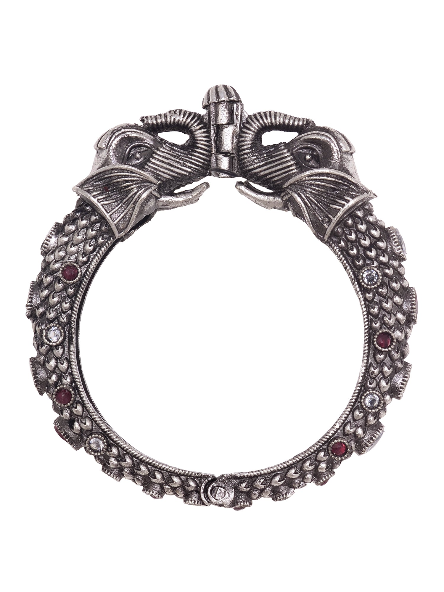 Oxidised Silver Toned Antique Elephant Motif kada Bracelet