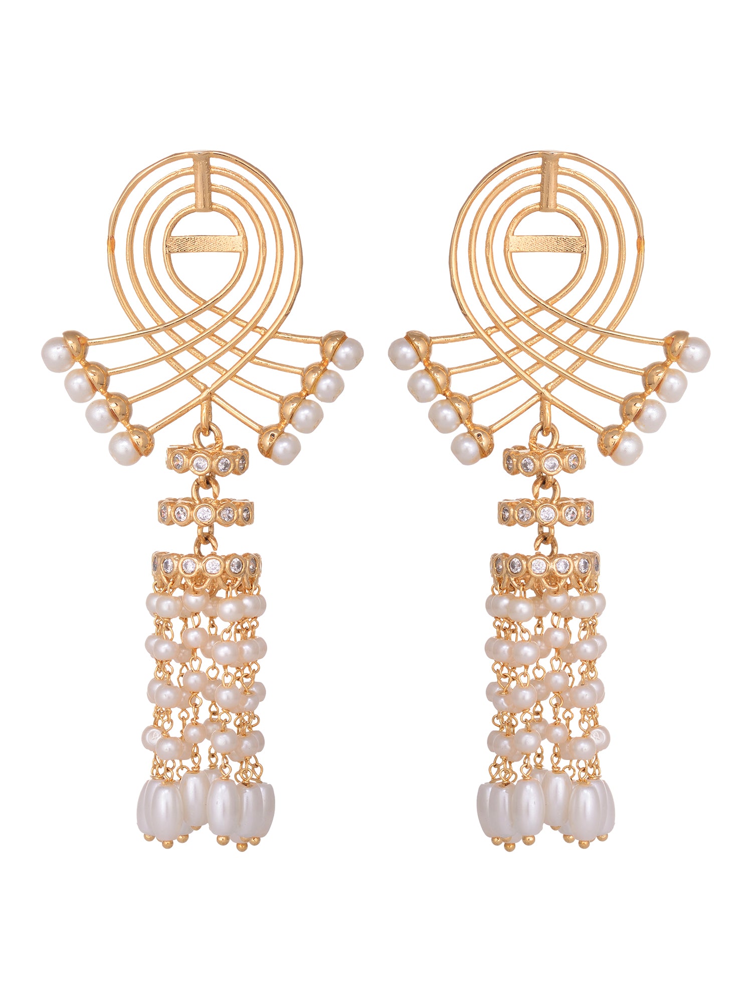 Gold Plated Pearl Beaded Chandelier Jhumka Earrings