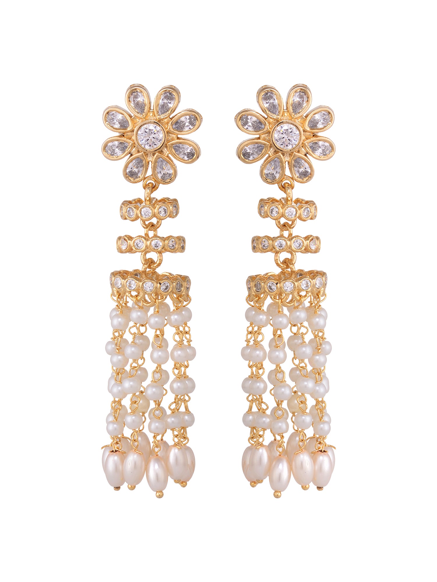Gold plated polki Pearl Beaded Light Weight Chandelier Earrings