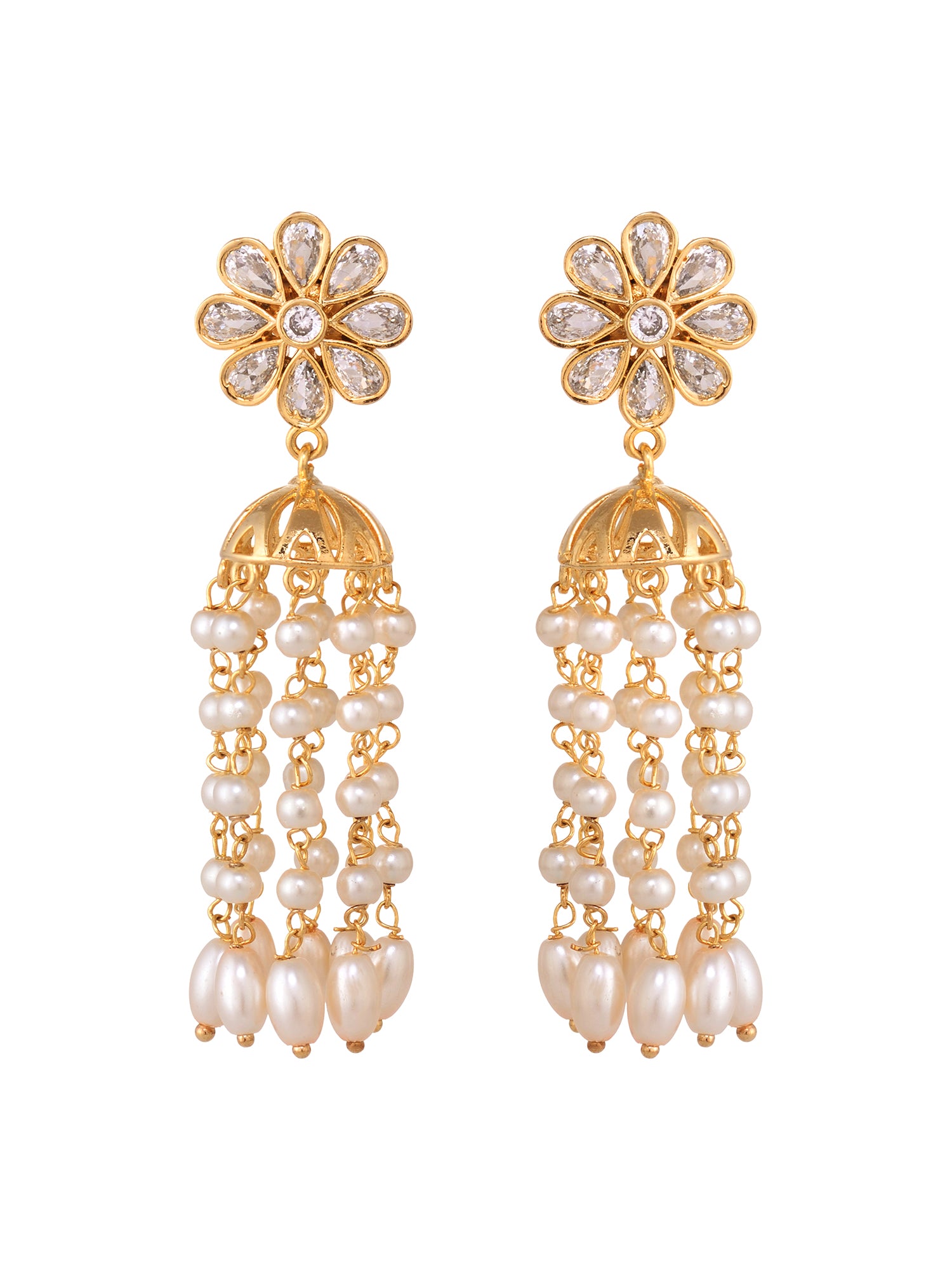 Gold Plated Polki Pearl Beaded Light Weight Jhumki Earrings