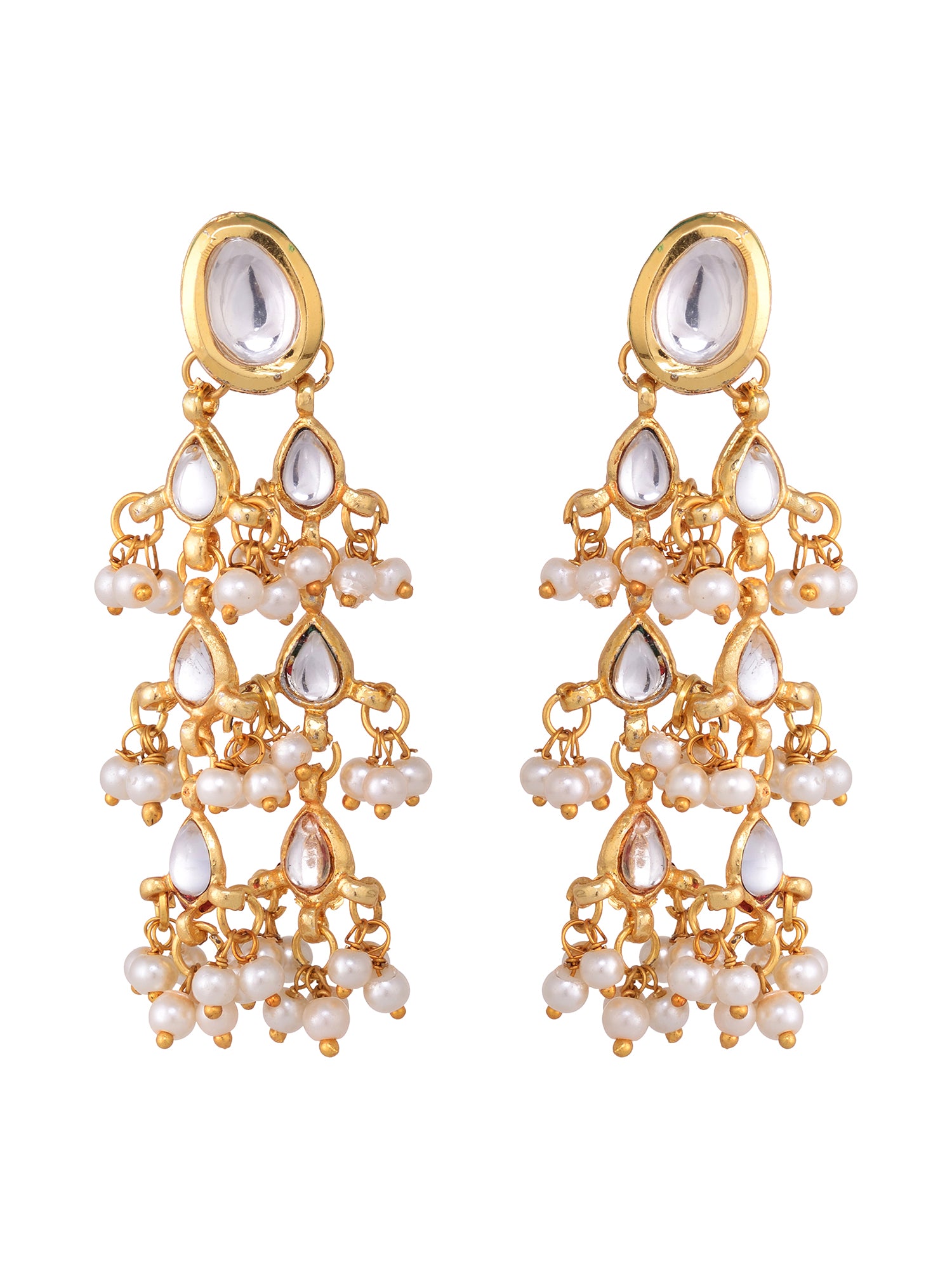 Gold Plated Kundan Pearl Beaded Traditional Dangle Earrings
