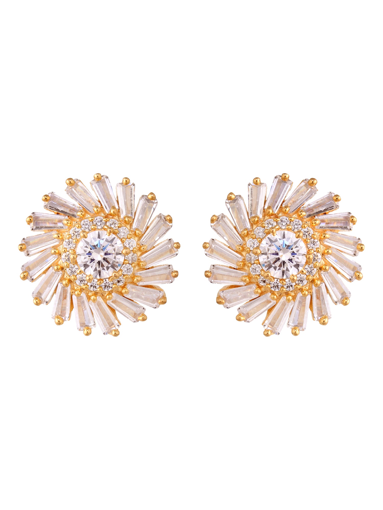 Gold Toned White AD Studded Sun Stud Earrings