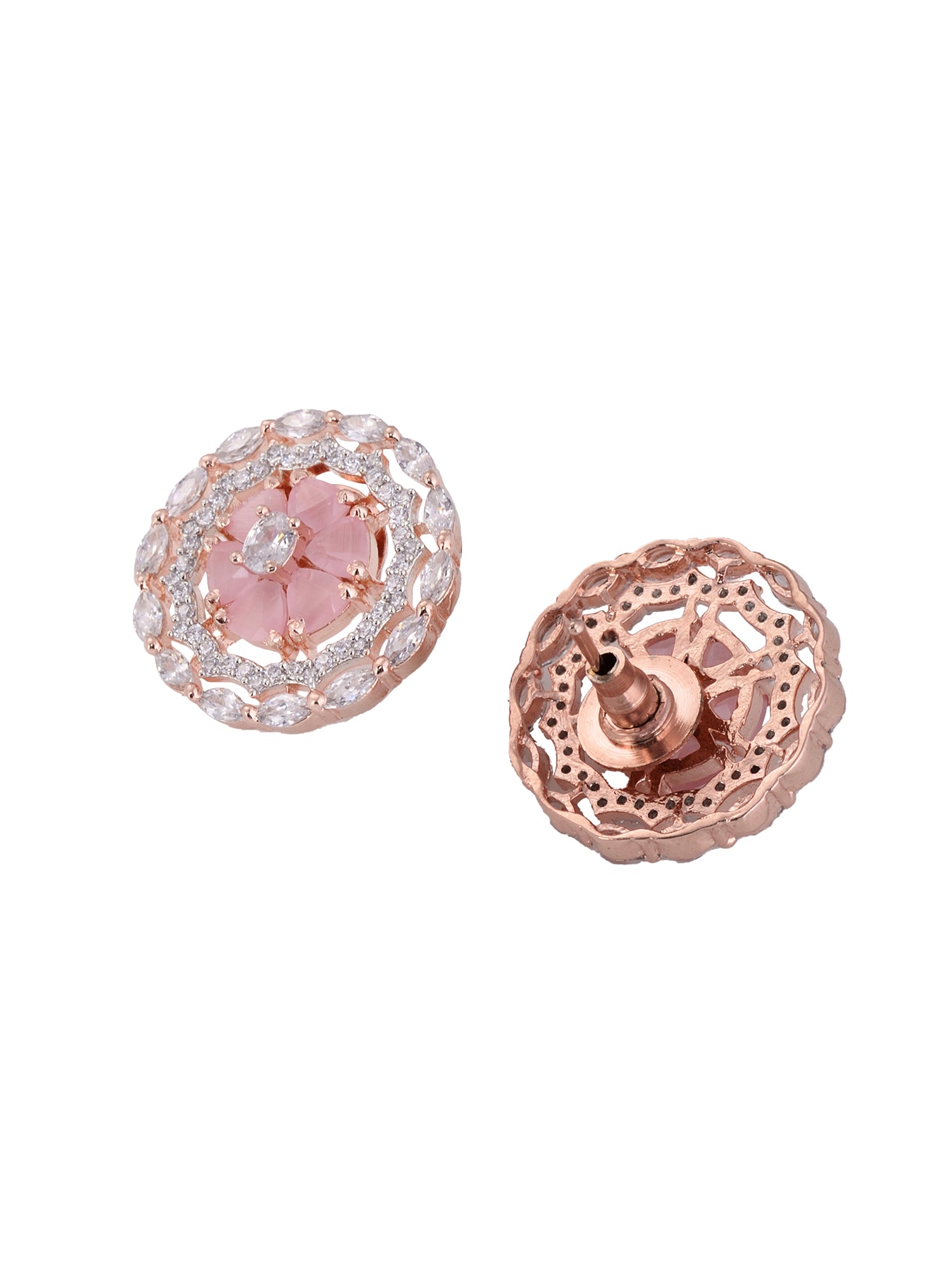 Rose Gold Plated Pink AD Studded Studs Earring
