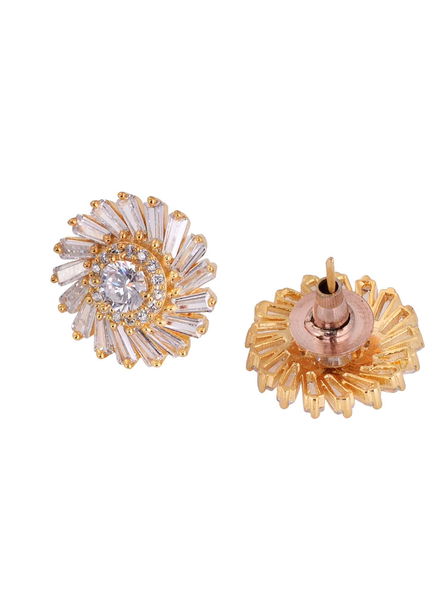 Gold Toned White AD Studded Sun Stud Earrings
