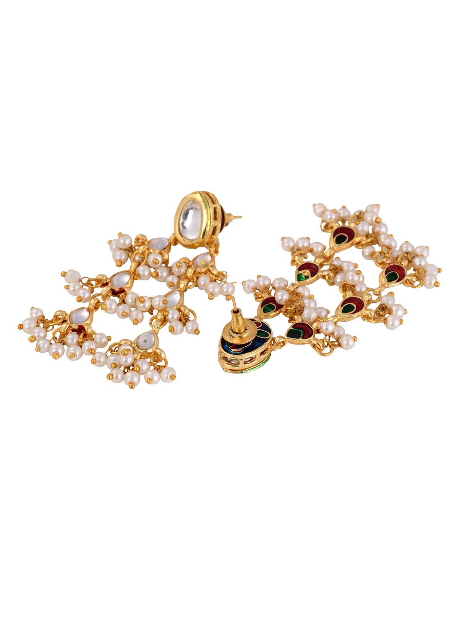 Gold Plated Kundan Pearl Beaded Traditional Dangle Earrings