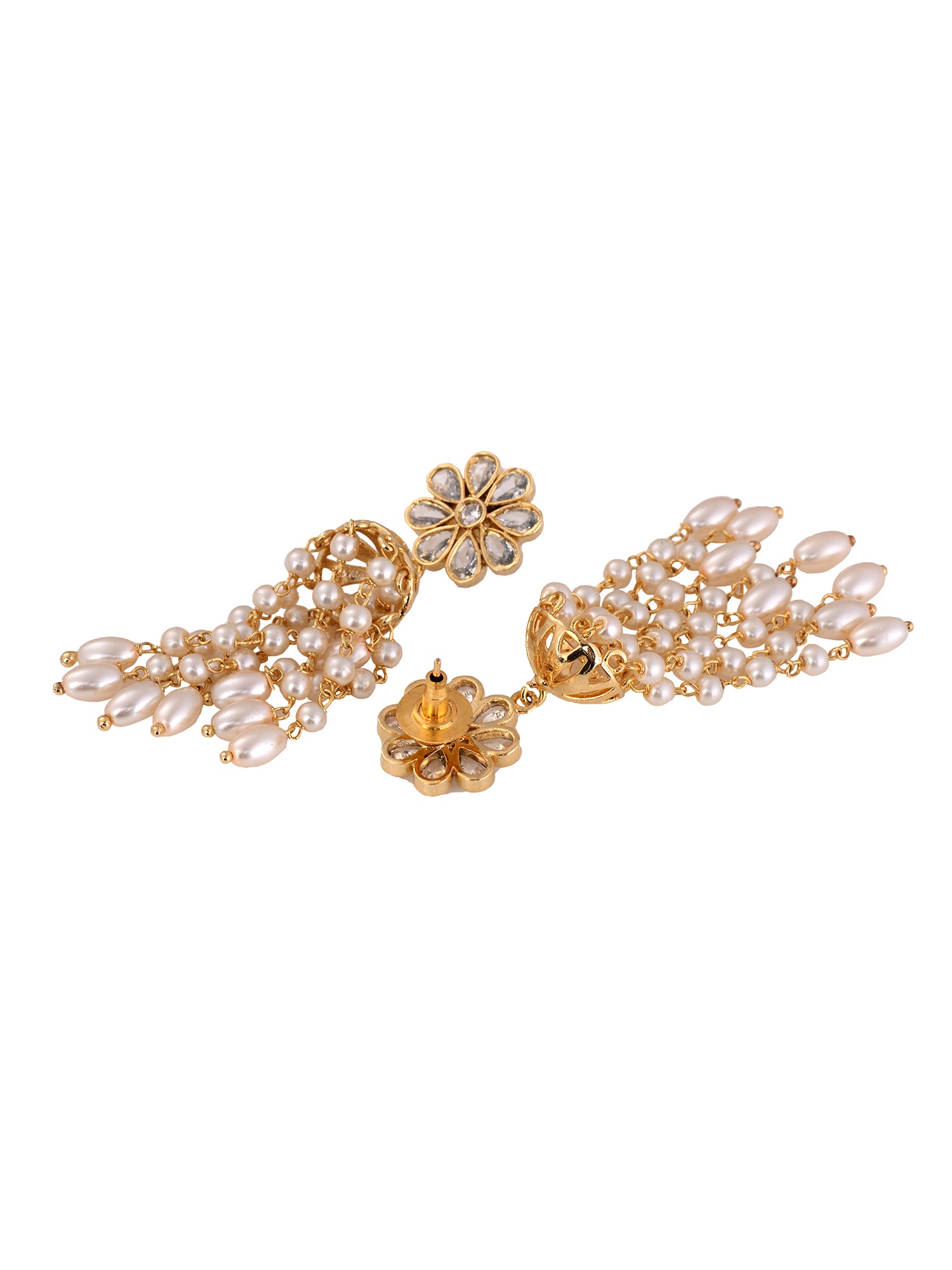 Gold Plated Polki Pearl Beaded Light Weight Jhumki Earrings