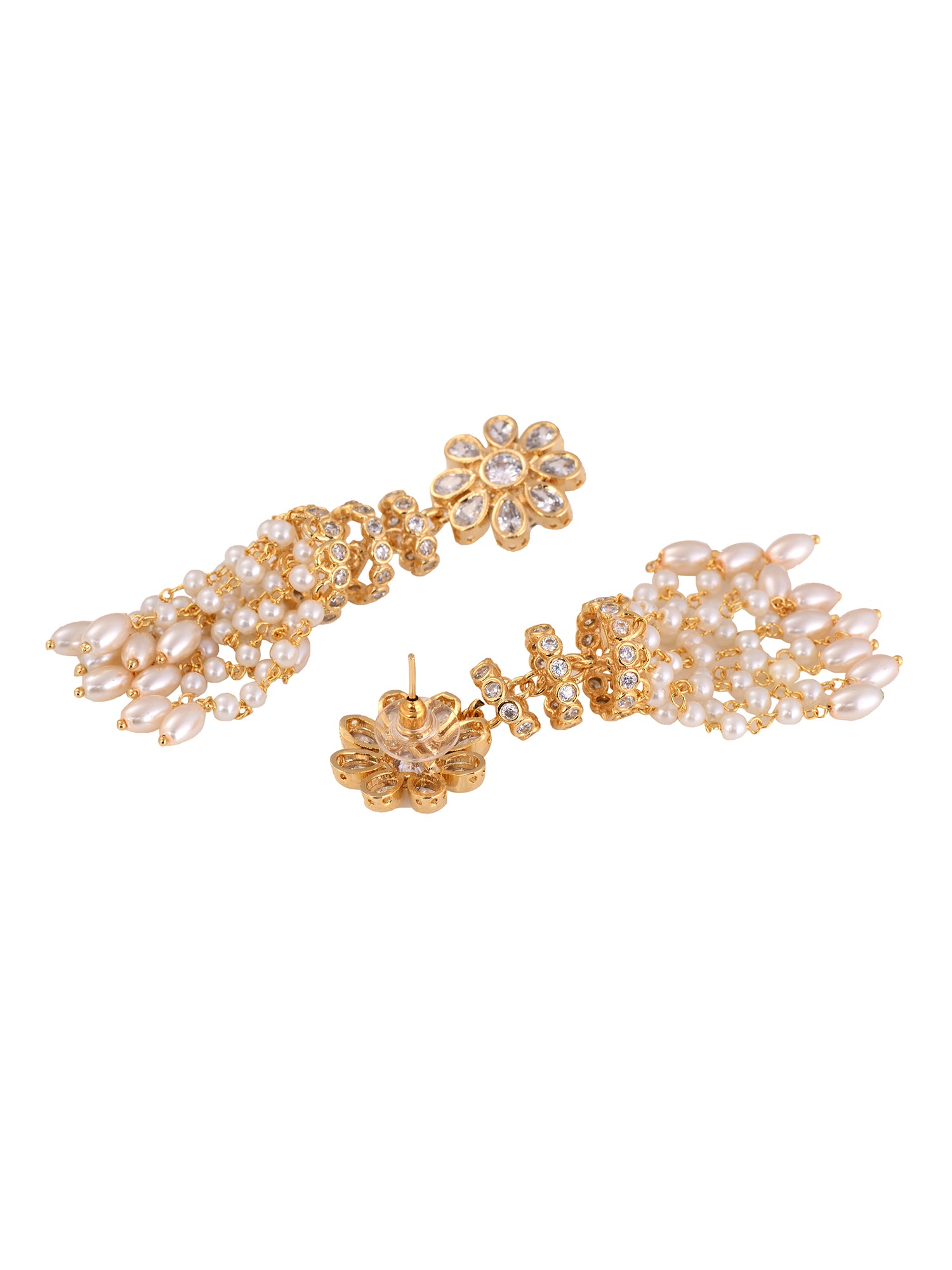 Gold plated polki Pearl Beaded Light Weight Chandelier Earrings