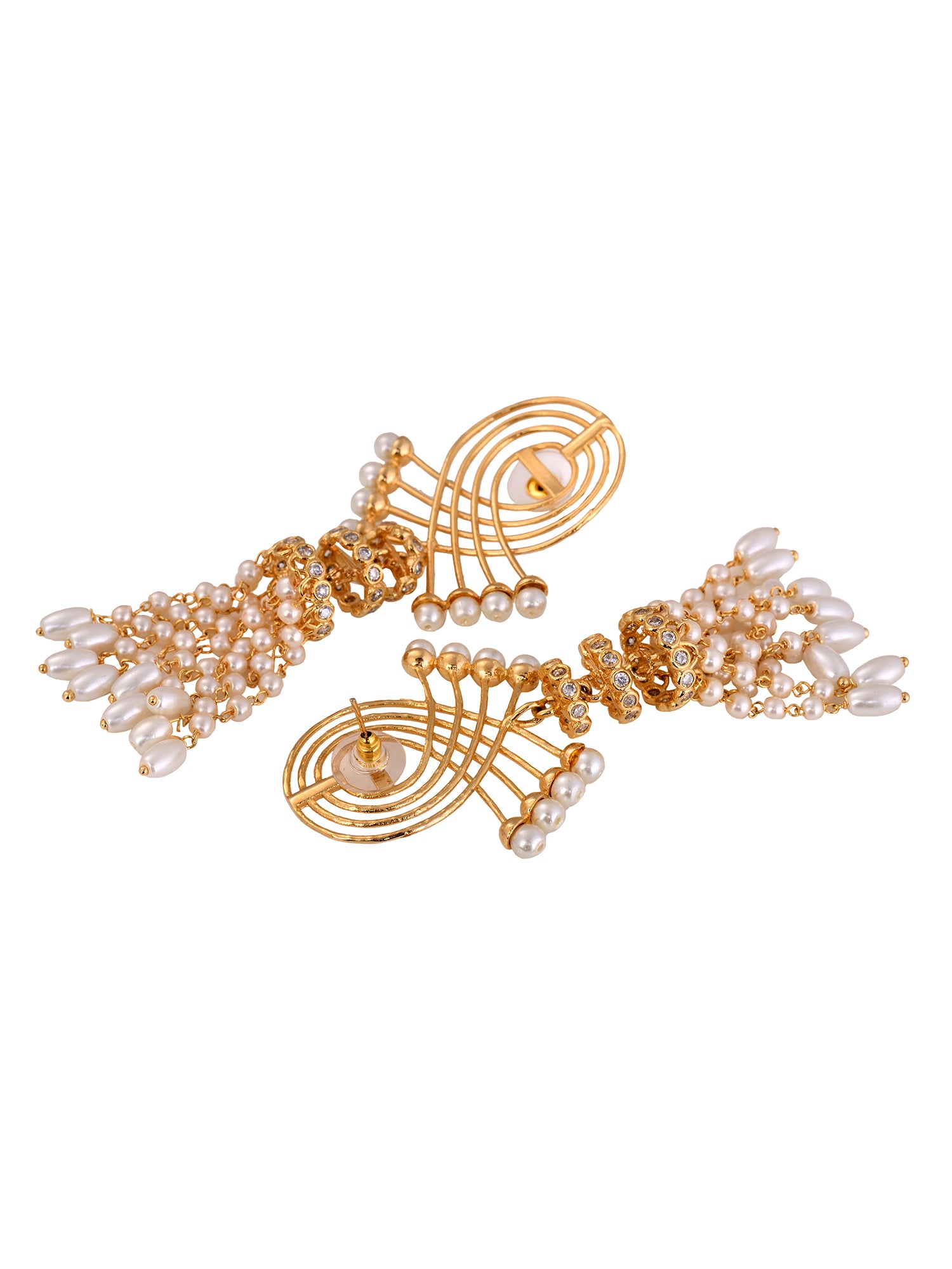 Gold Plated Pearl Beaded Chandelier Jhumka Earrings