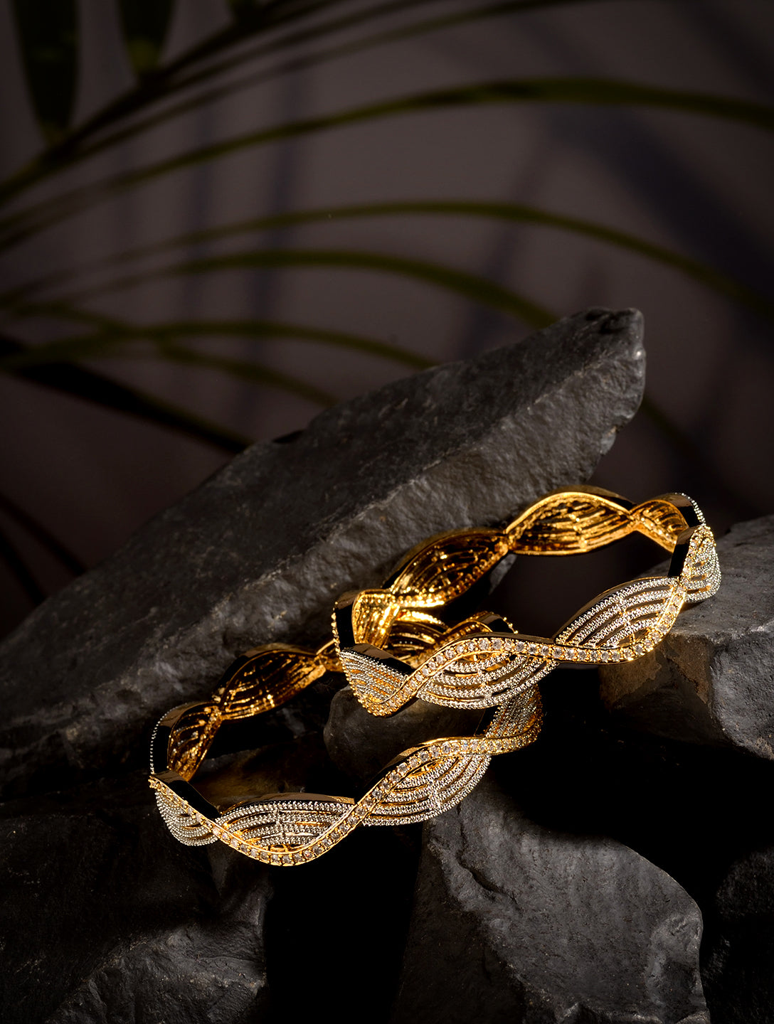 A Pair Of 2 Gold Dual  Toned AD Studded hand Crafted Bangles