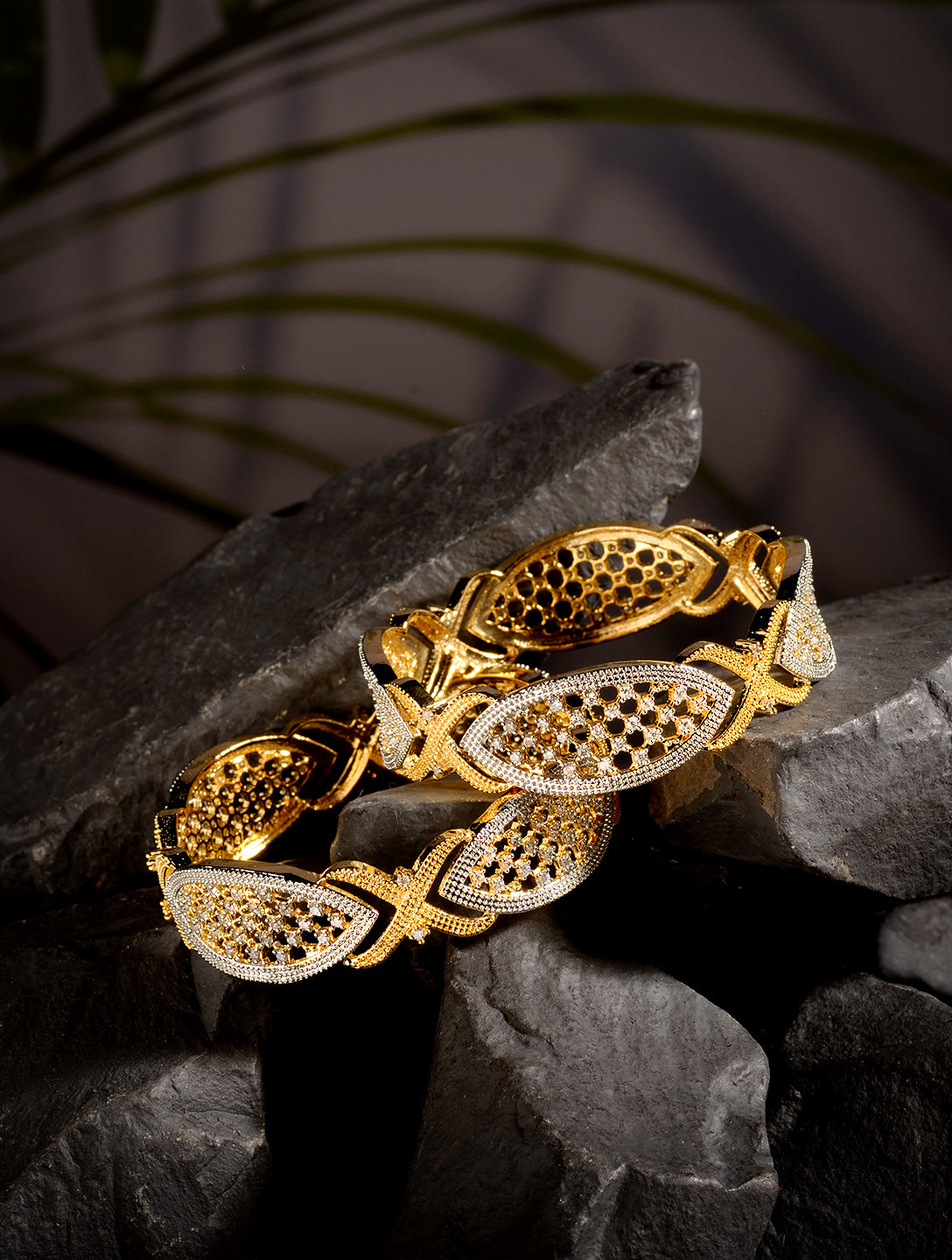 Set of 2 Dual Gold Plated  Modern Blend Hand Crafted Bangles Set