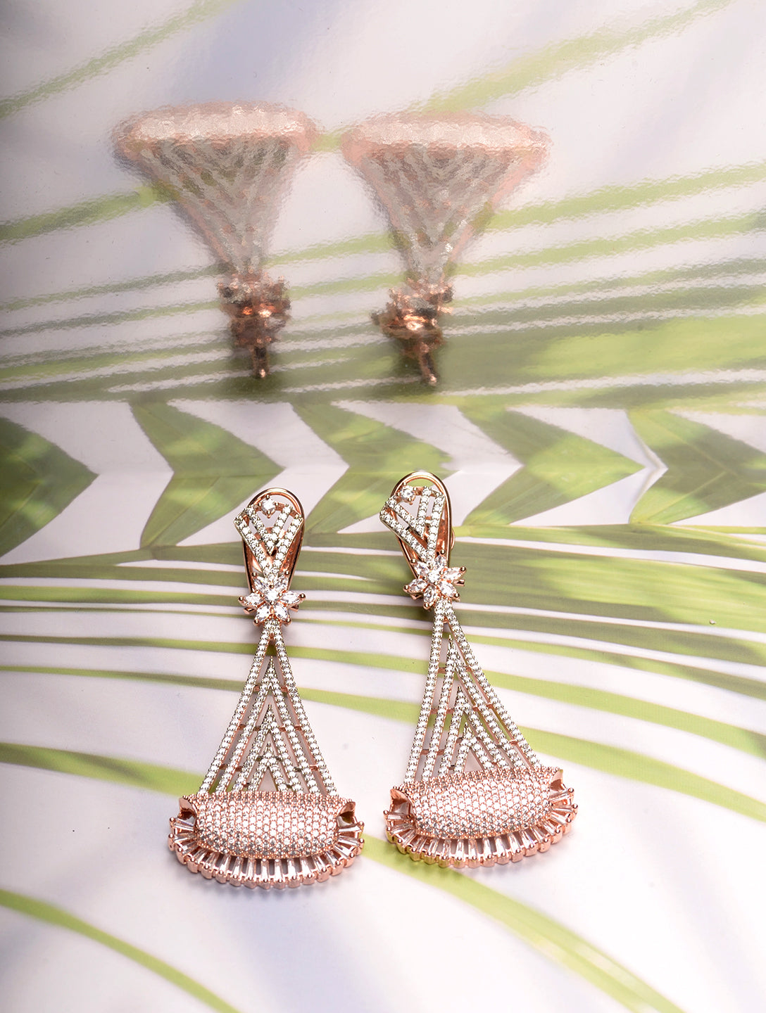Rose Gold Plated White AD Stone studded Geometrical Jhumka Style Handcrafted Earrings