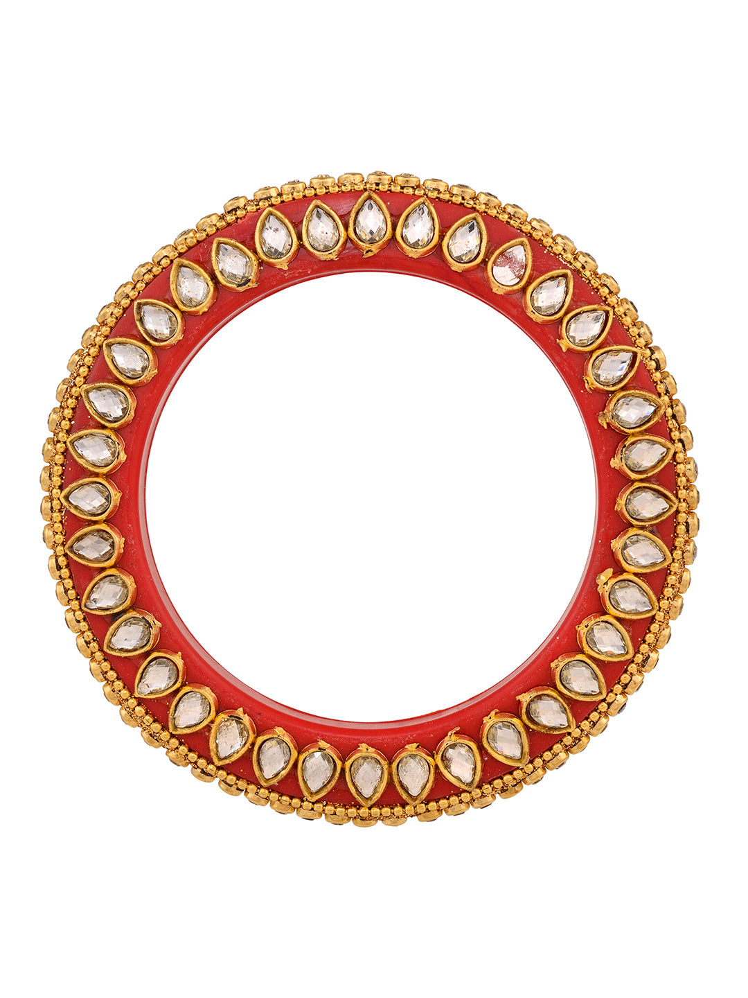 Gold Plated Set Of 2 Matching Red Bangles Kundan Studded Bridal Chuda