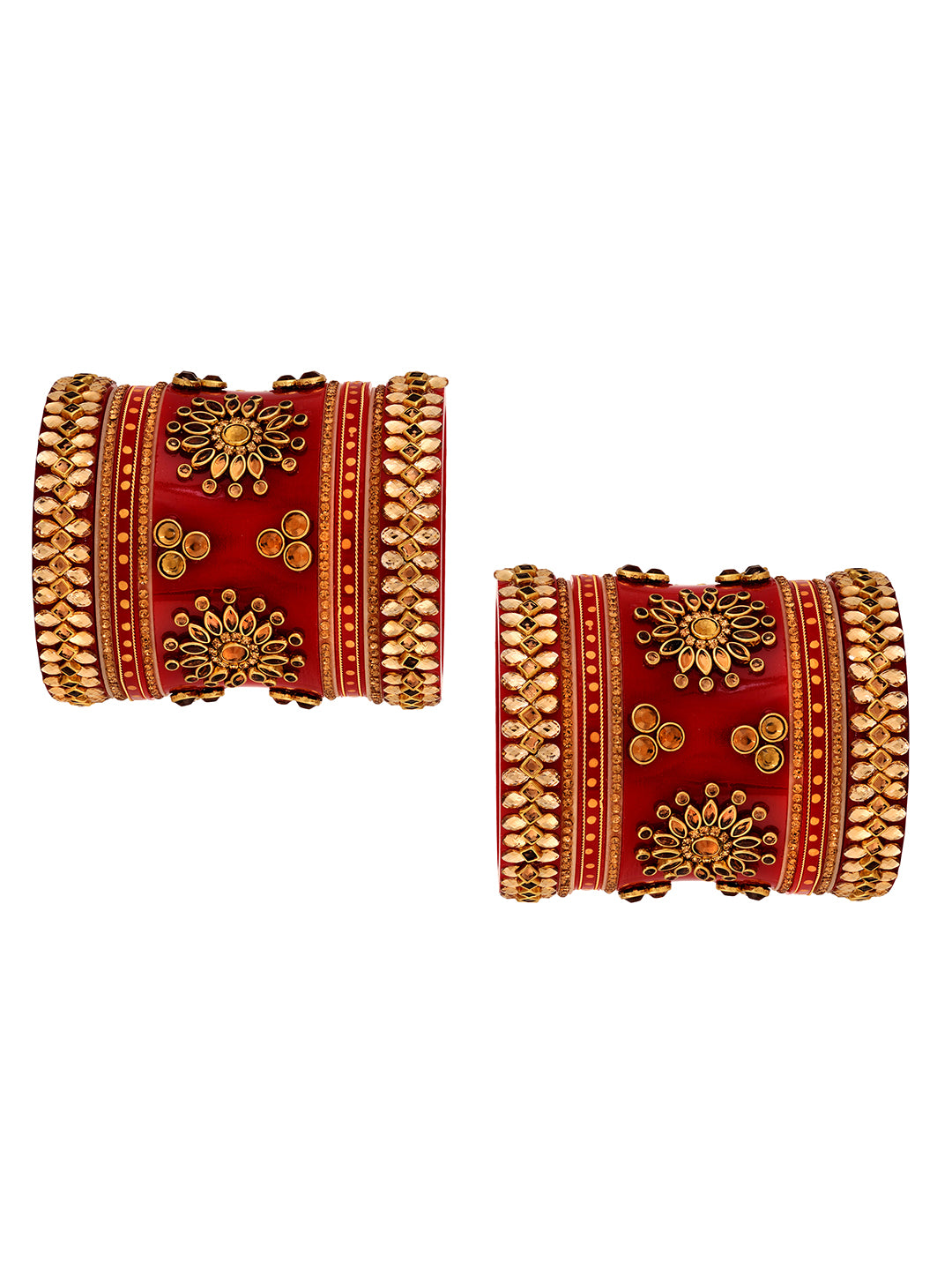Gold Plated Set Of 2 Matching Red Bangles Set Bridal Wedding Chuda