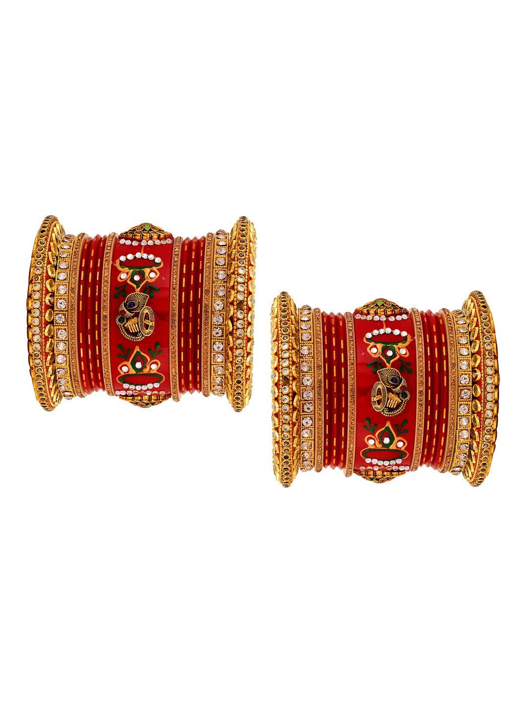 Gold Plated Set Of 2 Matching Red Bangles Kundan Studded Bridal Chuda