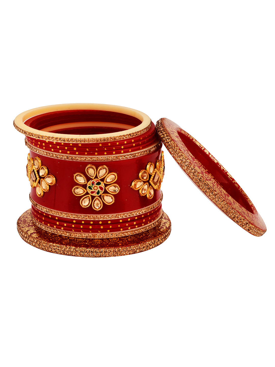 Gold Plated set Of 2 Matching Red Bangles kundan studded Bridal designer Chuda