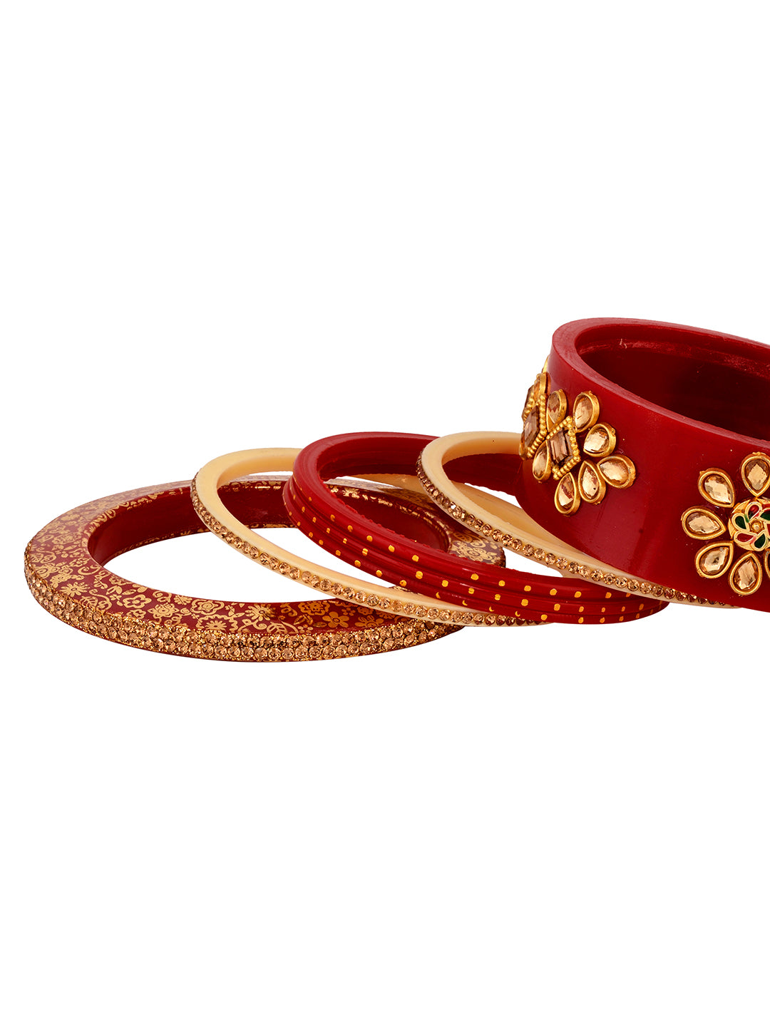 Gold Plated set Of 2 Matching Red Bangles kundan studded Bridal designer Chuda