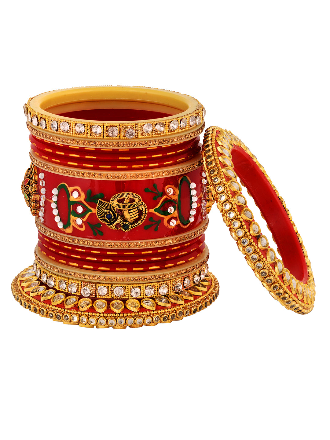 Gold Plated Set Of 2 Matching Red Bangles Kundan Studded Bridal Chuda