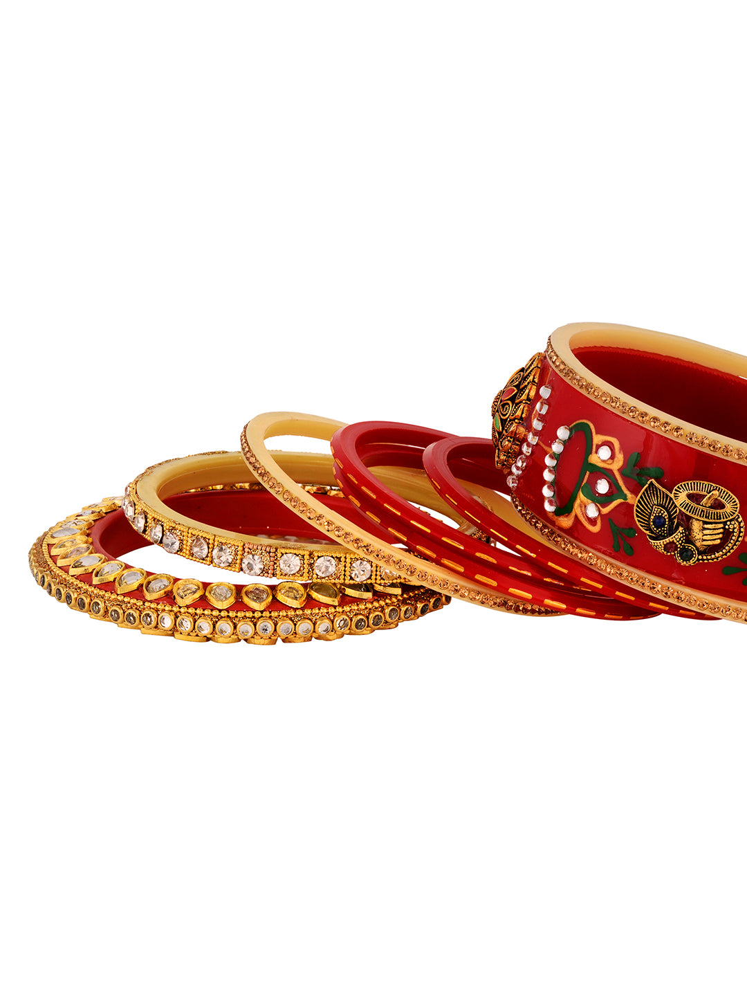 Gold Plated Set Of 2 Matching Red Bangles Kundan Studded Bridal Chuda