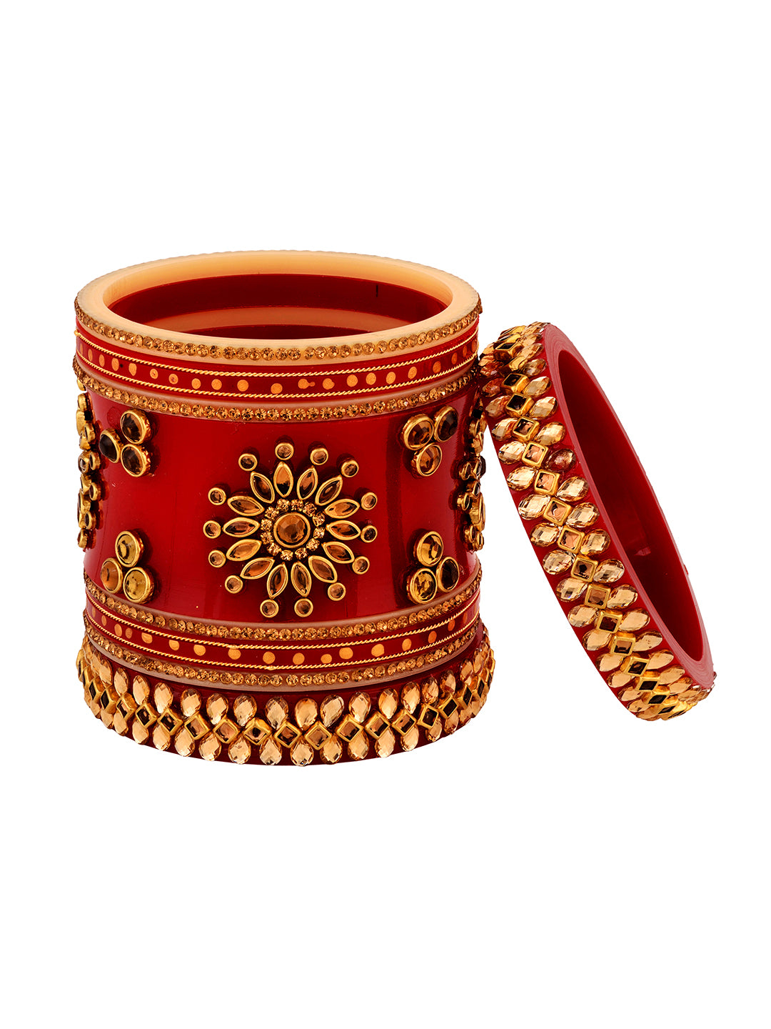 Gold Plated Set Of 2 Matching Red Bangles Set Bridal Wedding Chuda