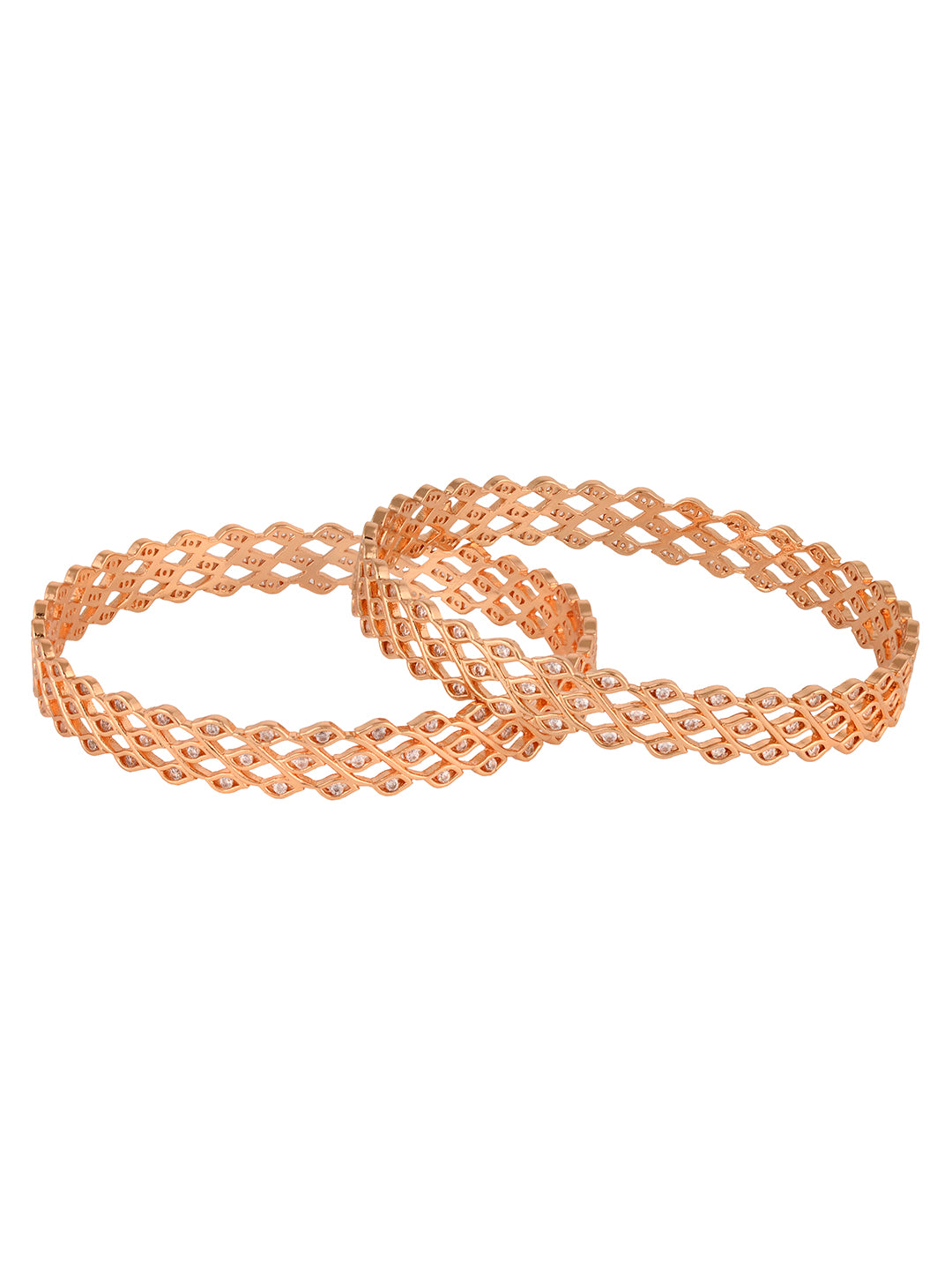 Rose Gold Plated Set Of 2 AD Studded Handcrafted Designer Bangles