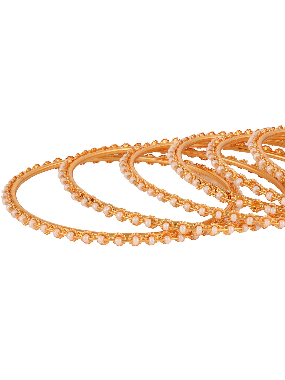 Set Of 12 Gold Plated & Pearl Studded Bangles