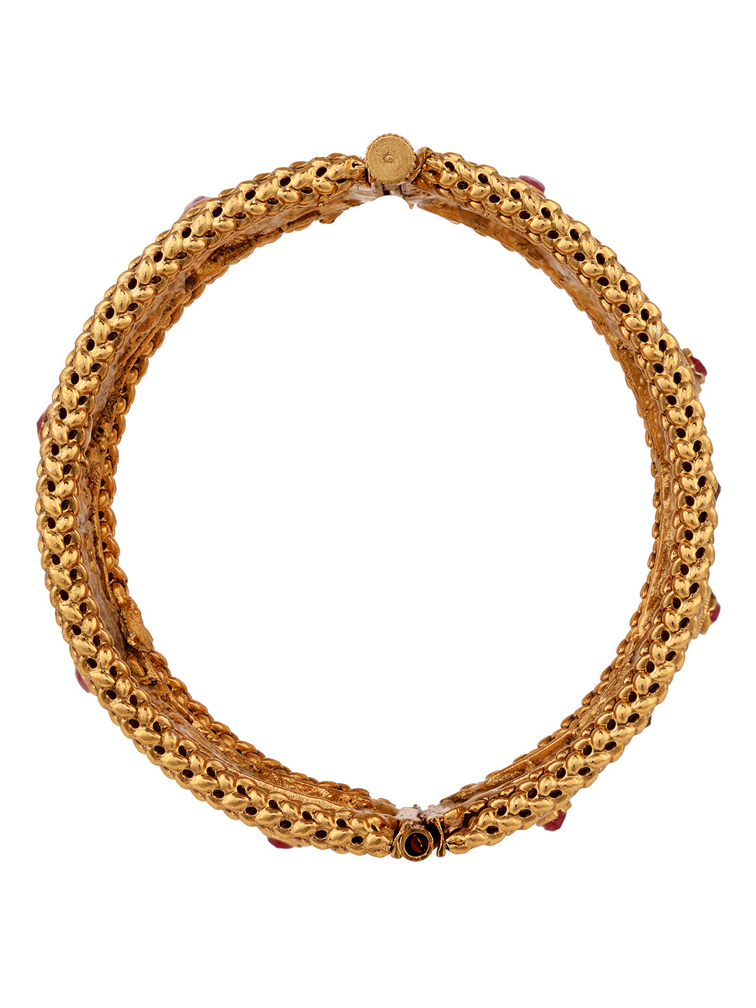 Set Of 2 Gold Plated Multi stone Studded Antique Bangles