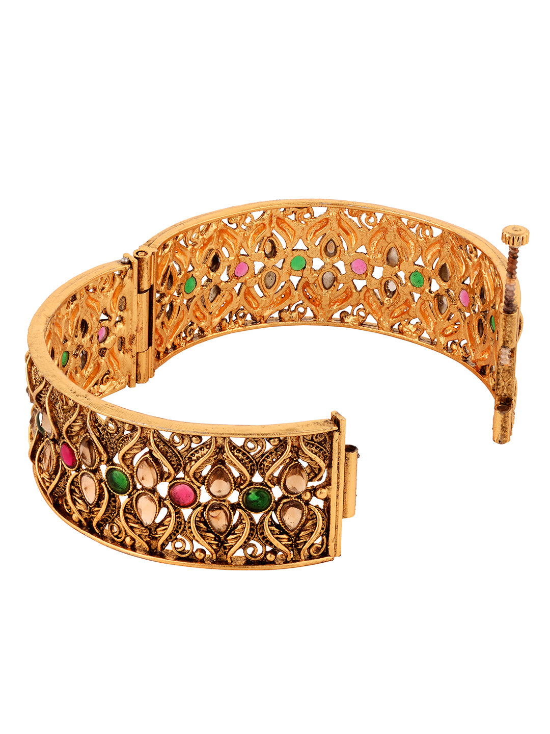 Set Of 2 Gold Plated Multi stone Studded Antique Bangles