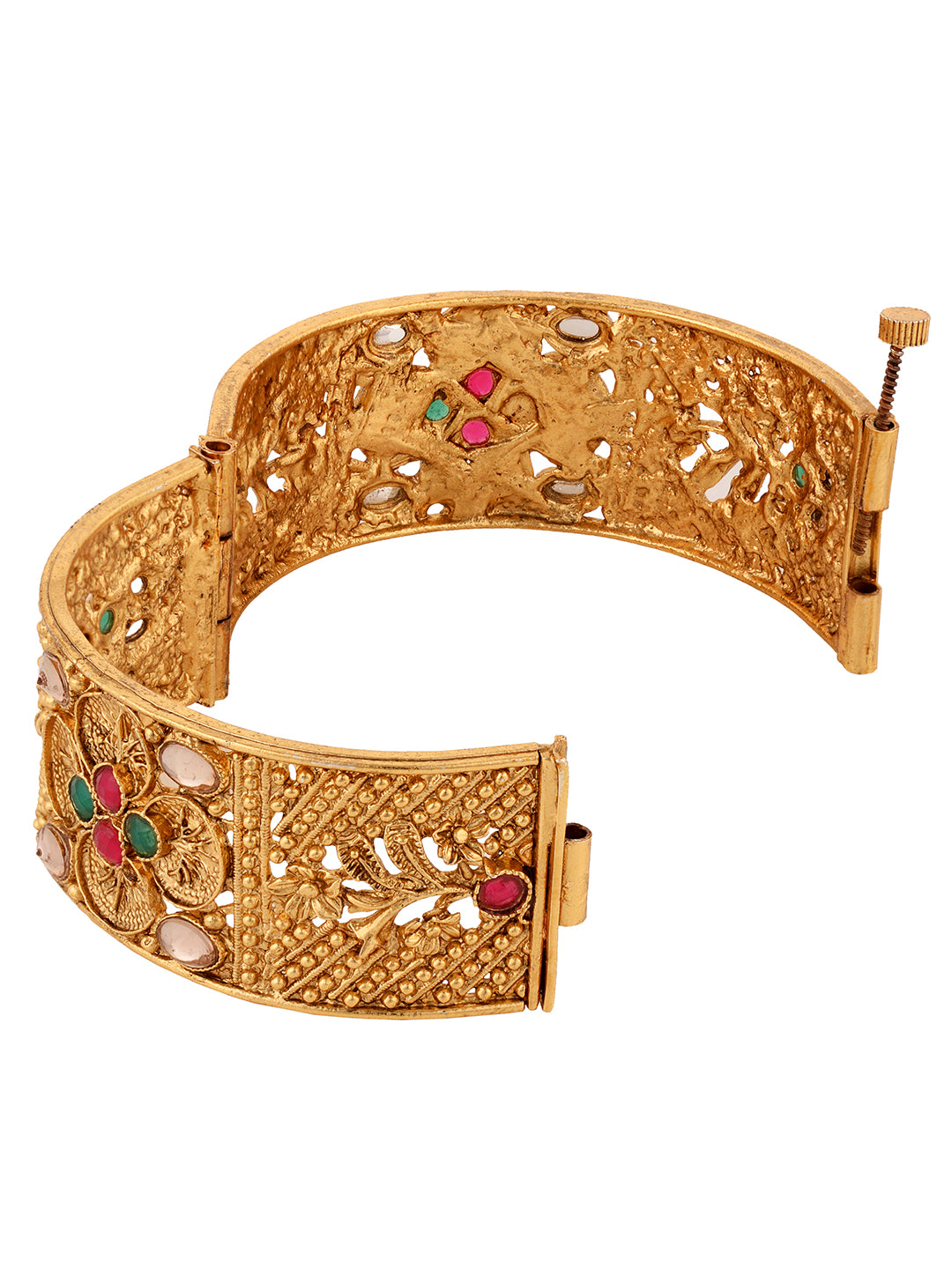 Set Of 2 Gold Plated Multi stone Studded Antique Bangles