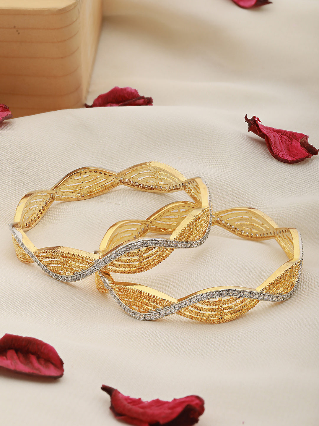 A Pair Of 2 Gold Dual  Toned AD Studded hand Crafted Bangles