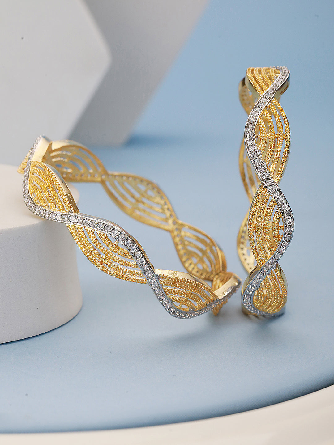 A Pair Of 2 Gold Dual  Toned AD Studded hand Crafted Bangles